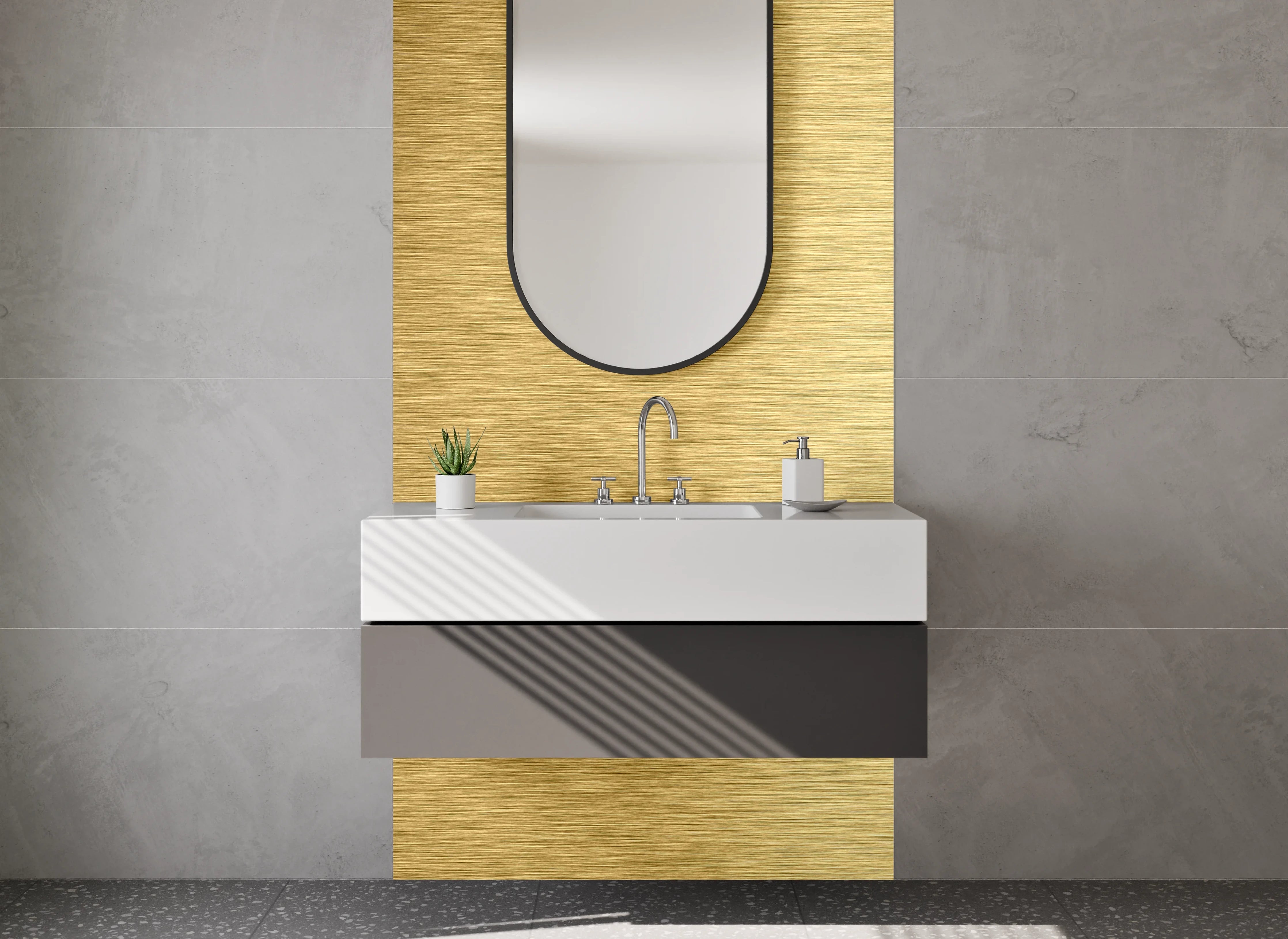 Waschbecken-Rückwand - Goldene Metallic-Oberfläche elegant gebürstet