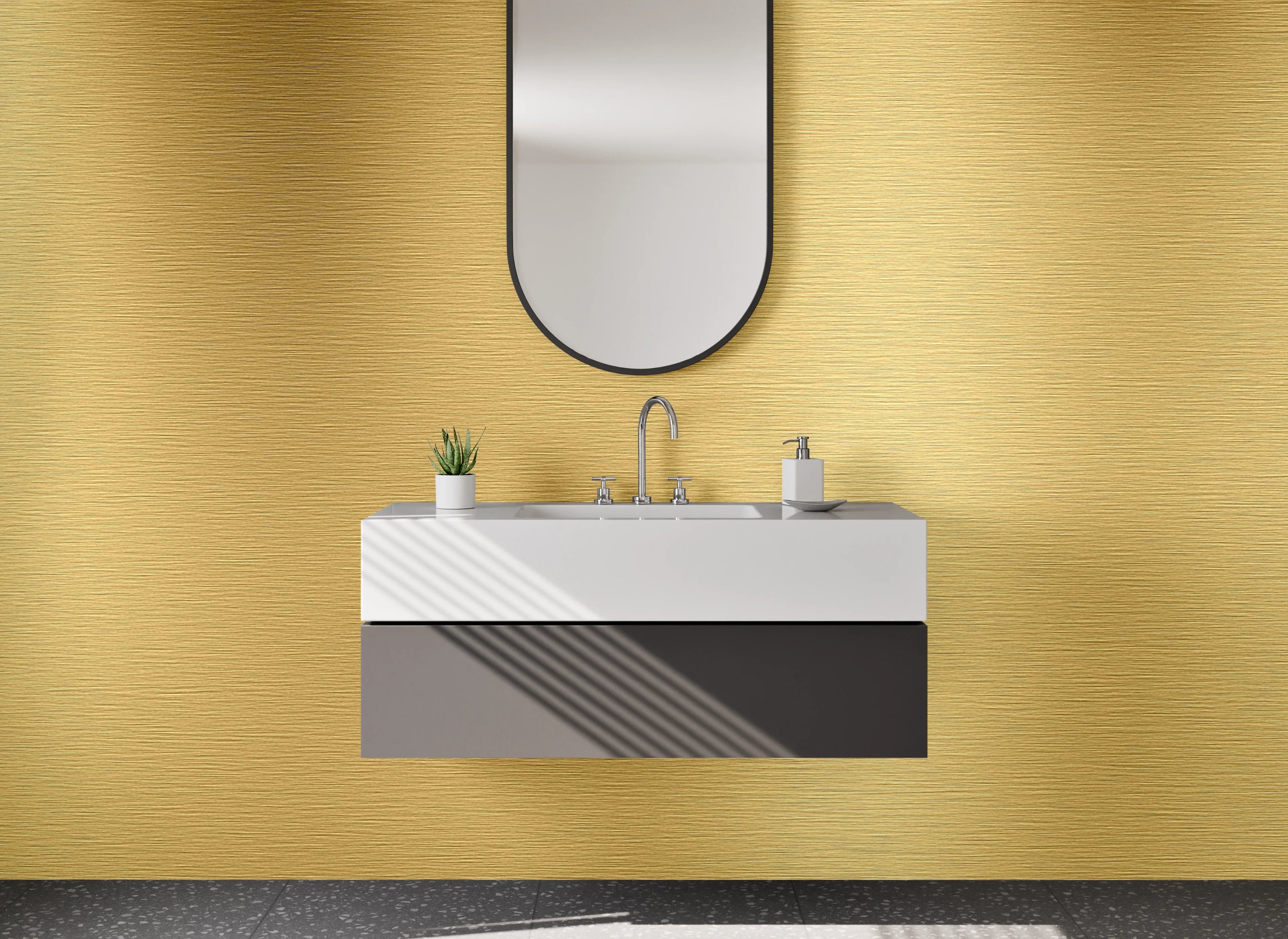 Waschbecken-Rückwand - Goldene Metallic-Oberfläche elegant gebürstet