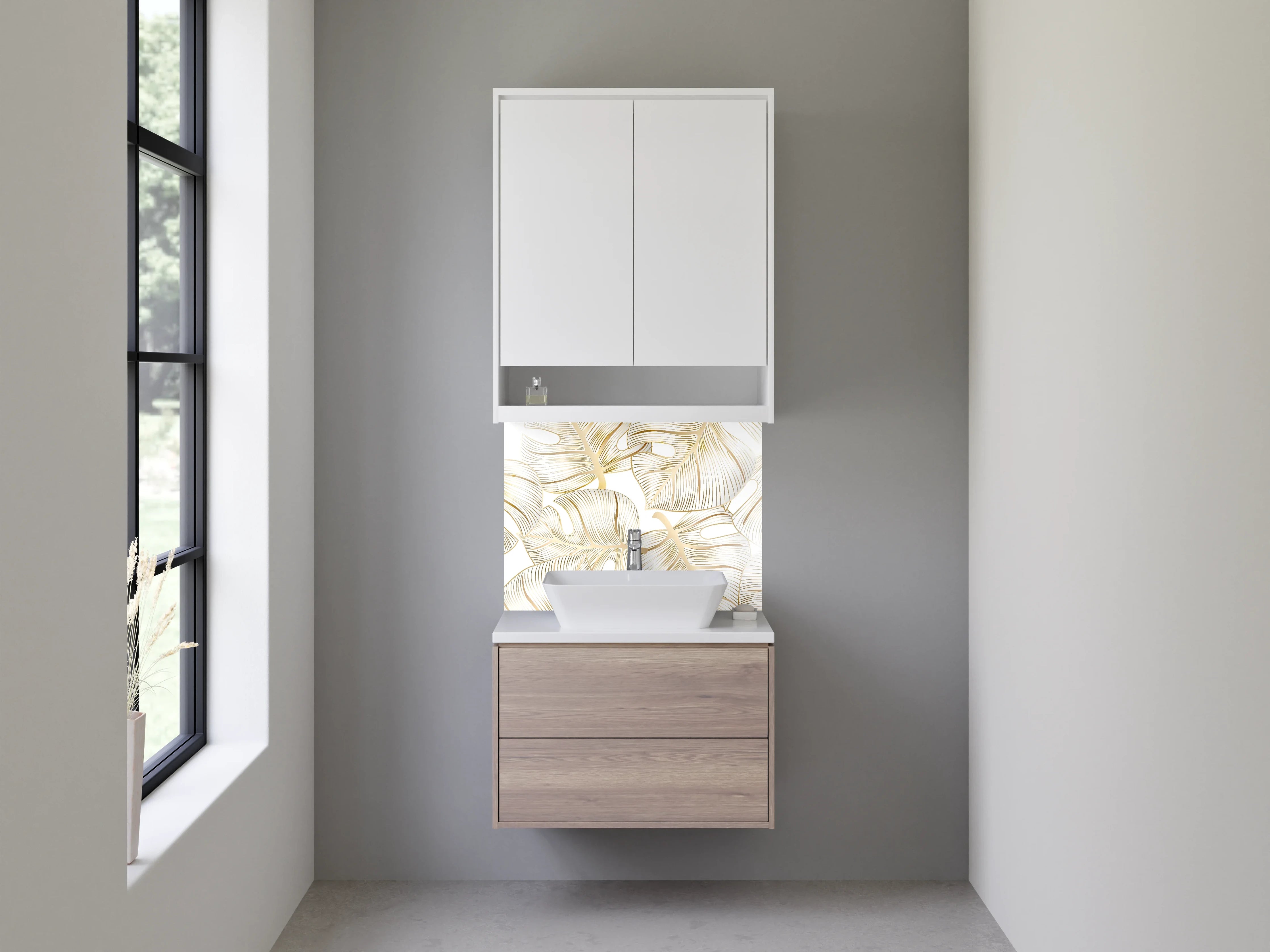 Waschbecken-Rückwand - Goldene Monstera Blätter Muster