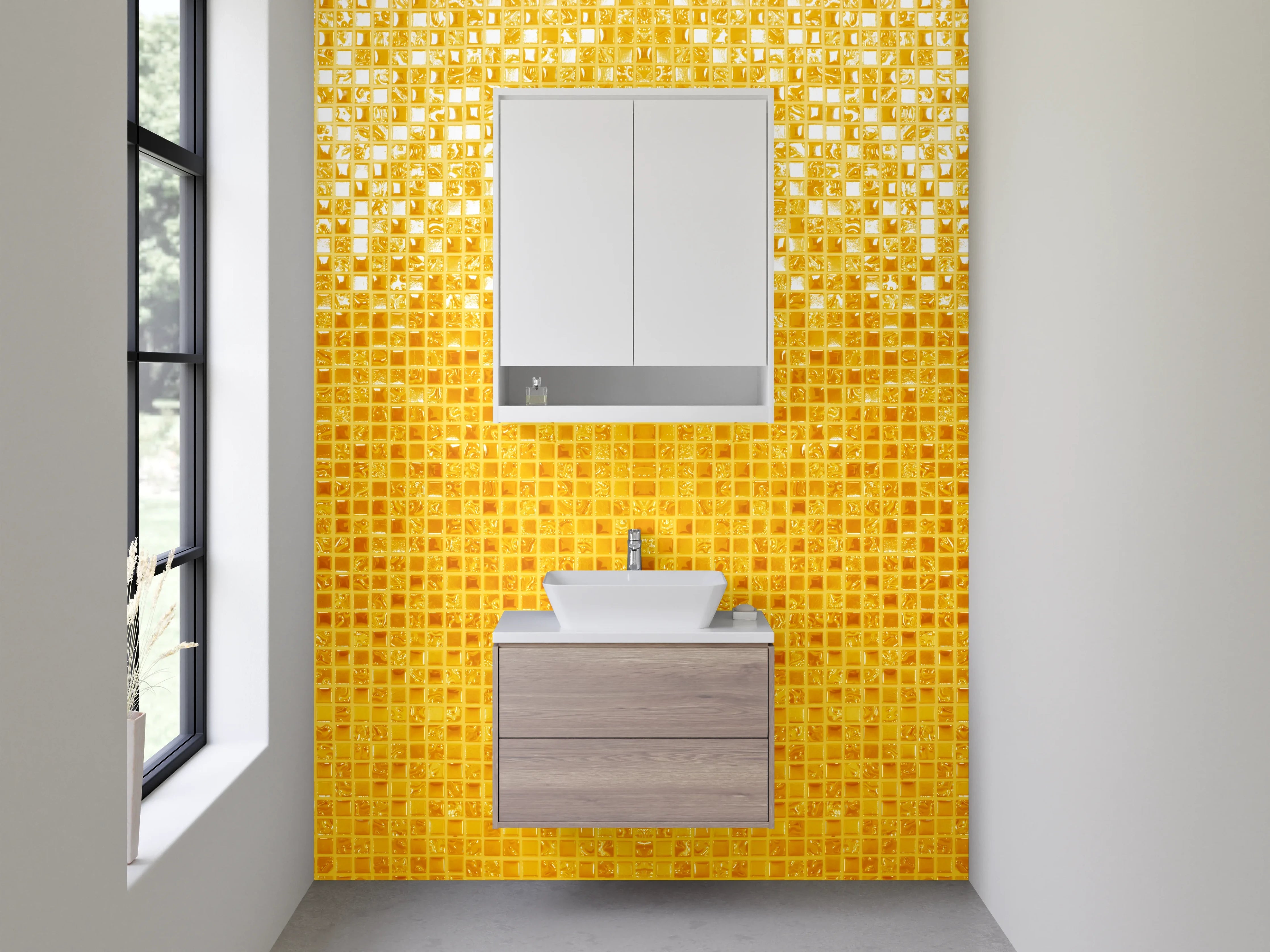 Waschbecken-Rückwand - Goldene Mosaik Struktur Tapete