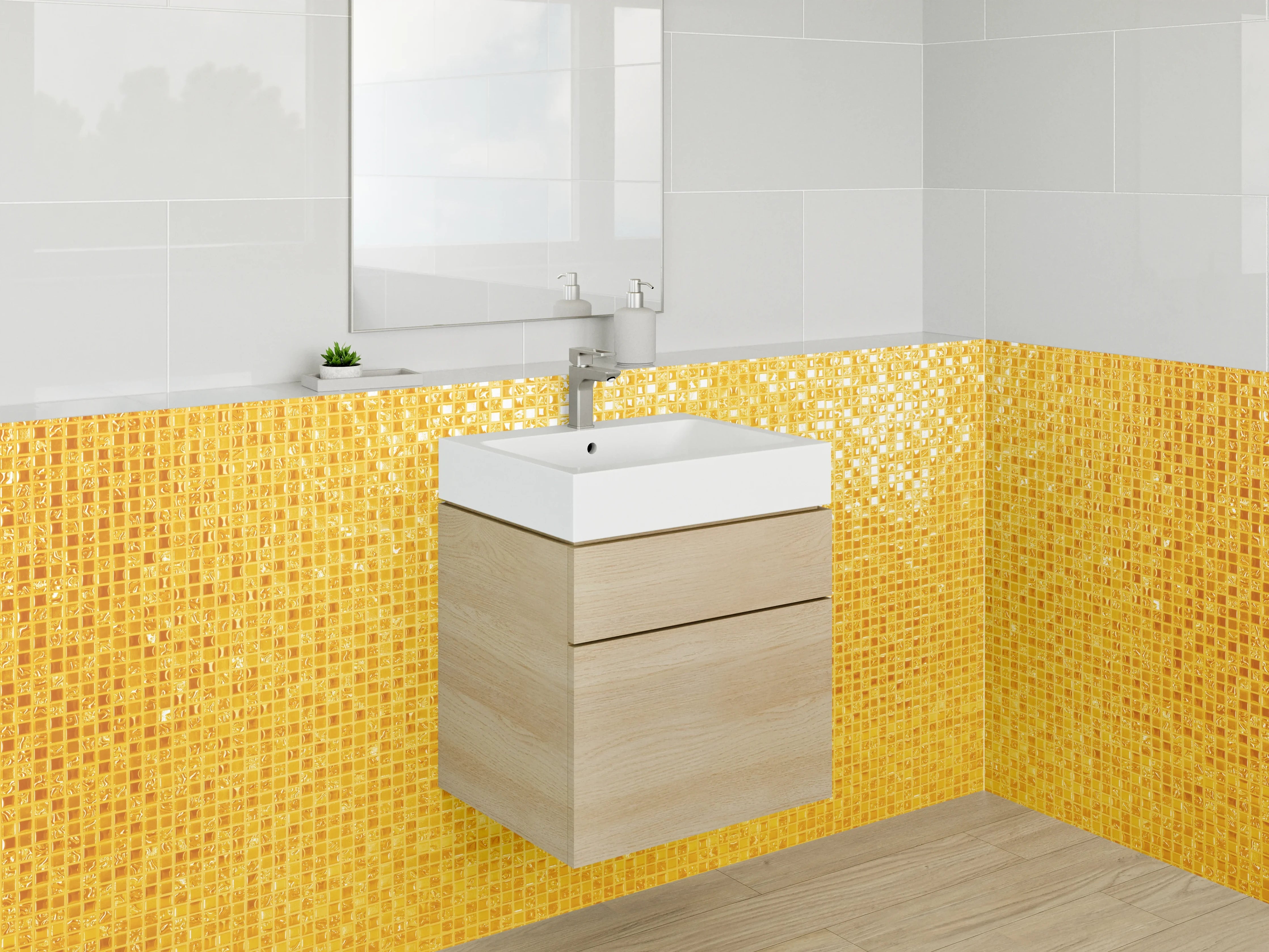 Waschbecken-Rückwand - Goldene Mosaik Struktur Tapete