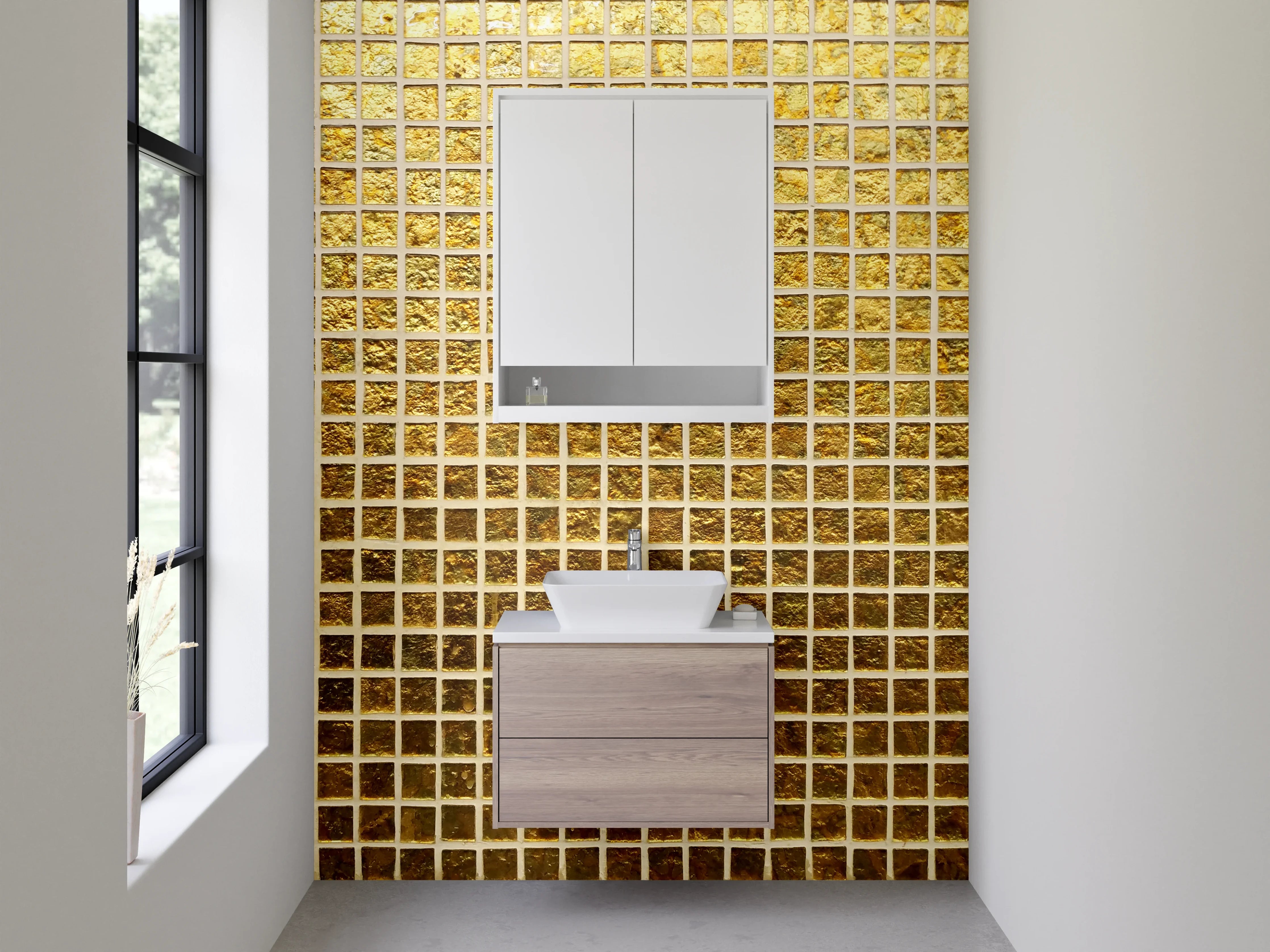 Waschbecken-Rückwand - Goldene Mosaikfliesen Glanz