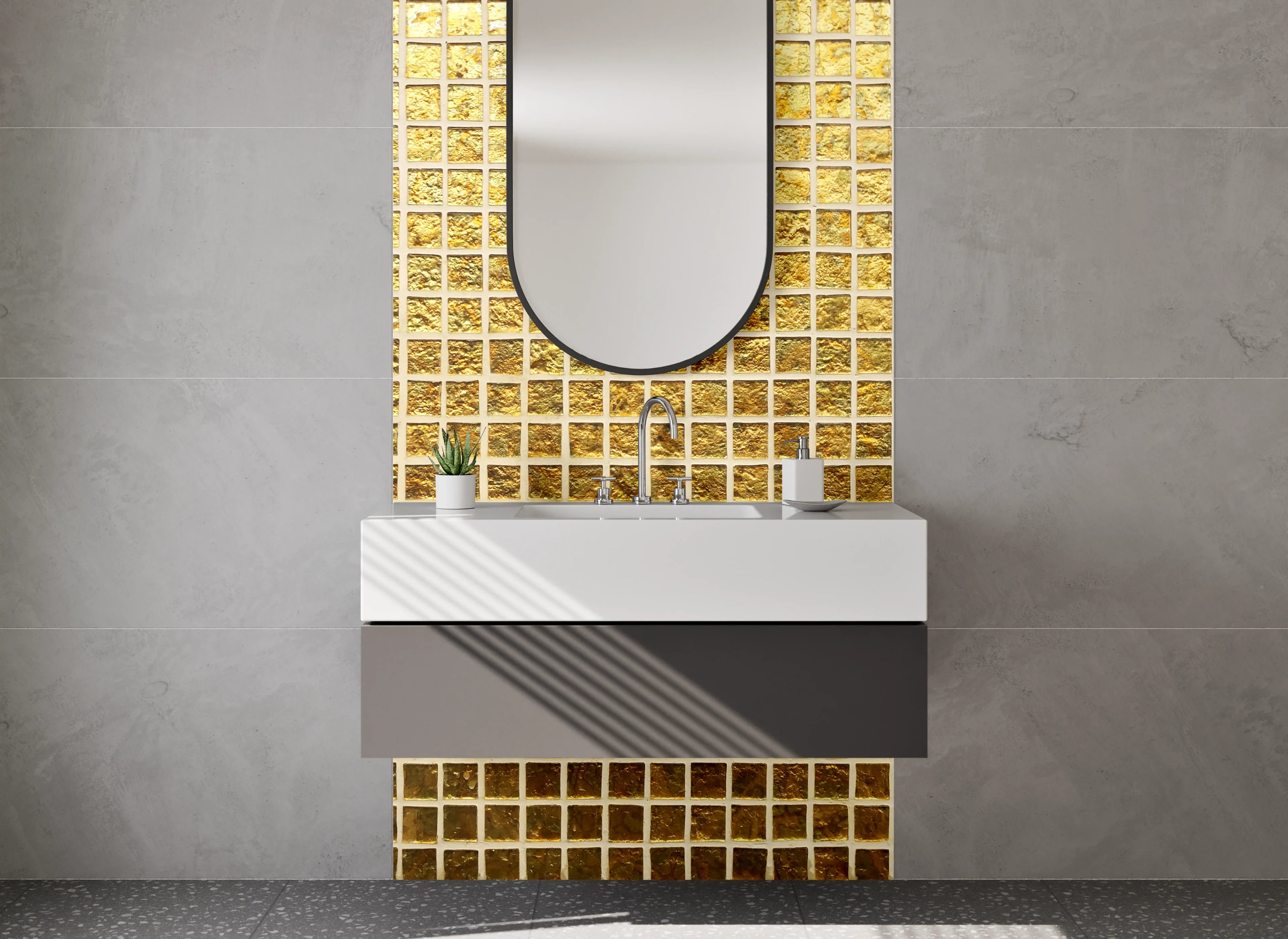 Waschbecken-Rückwand - Goldene Mosaikfliesen Glanz