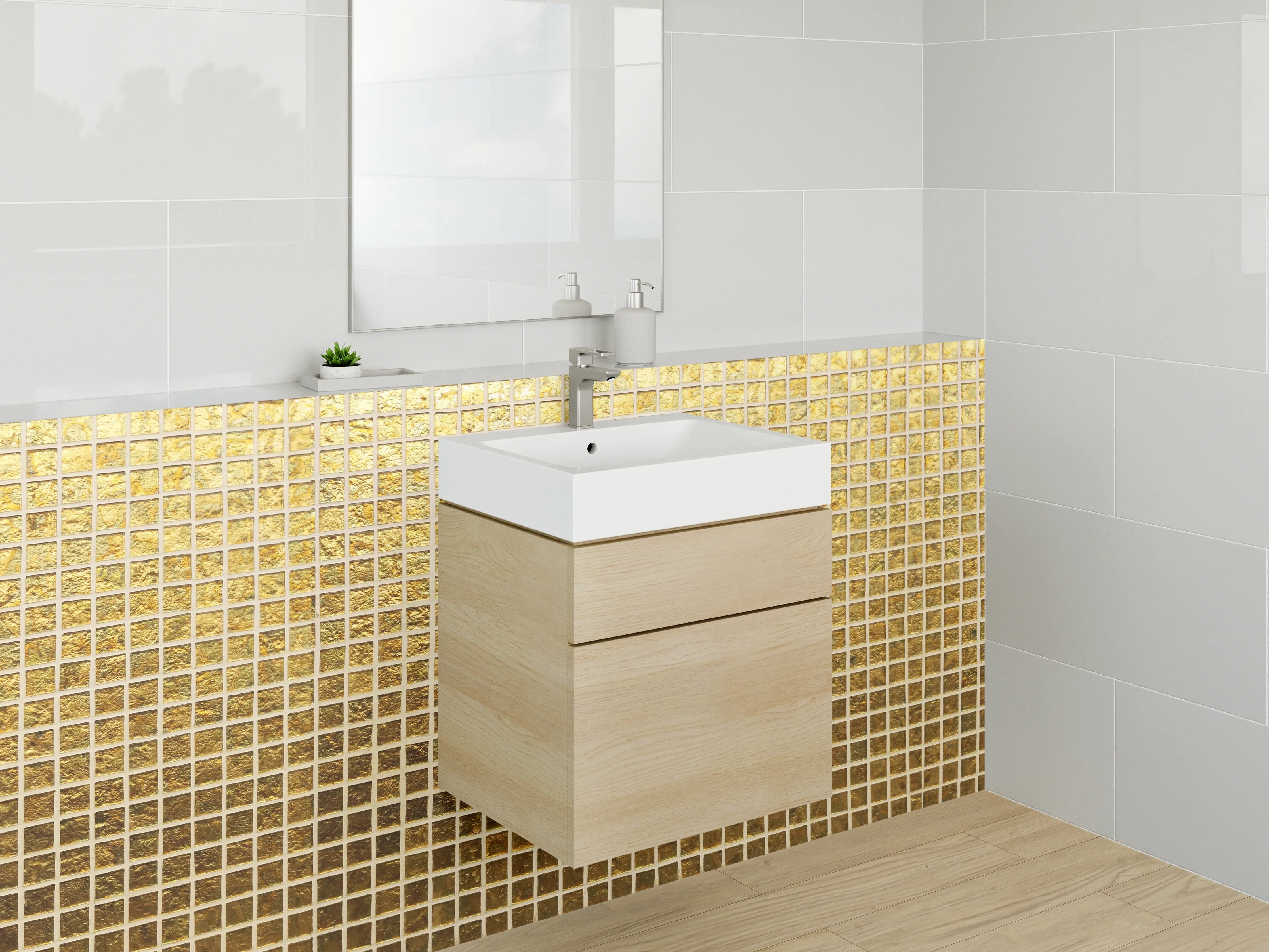 Waschbecken-Rückwand - Goldene Mosaikfliesen Glanz