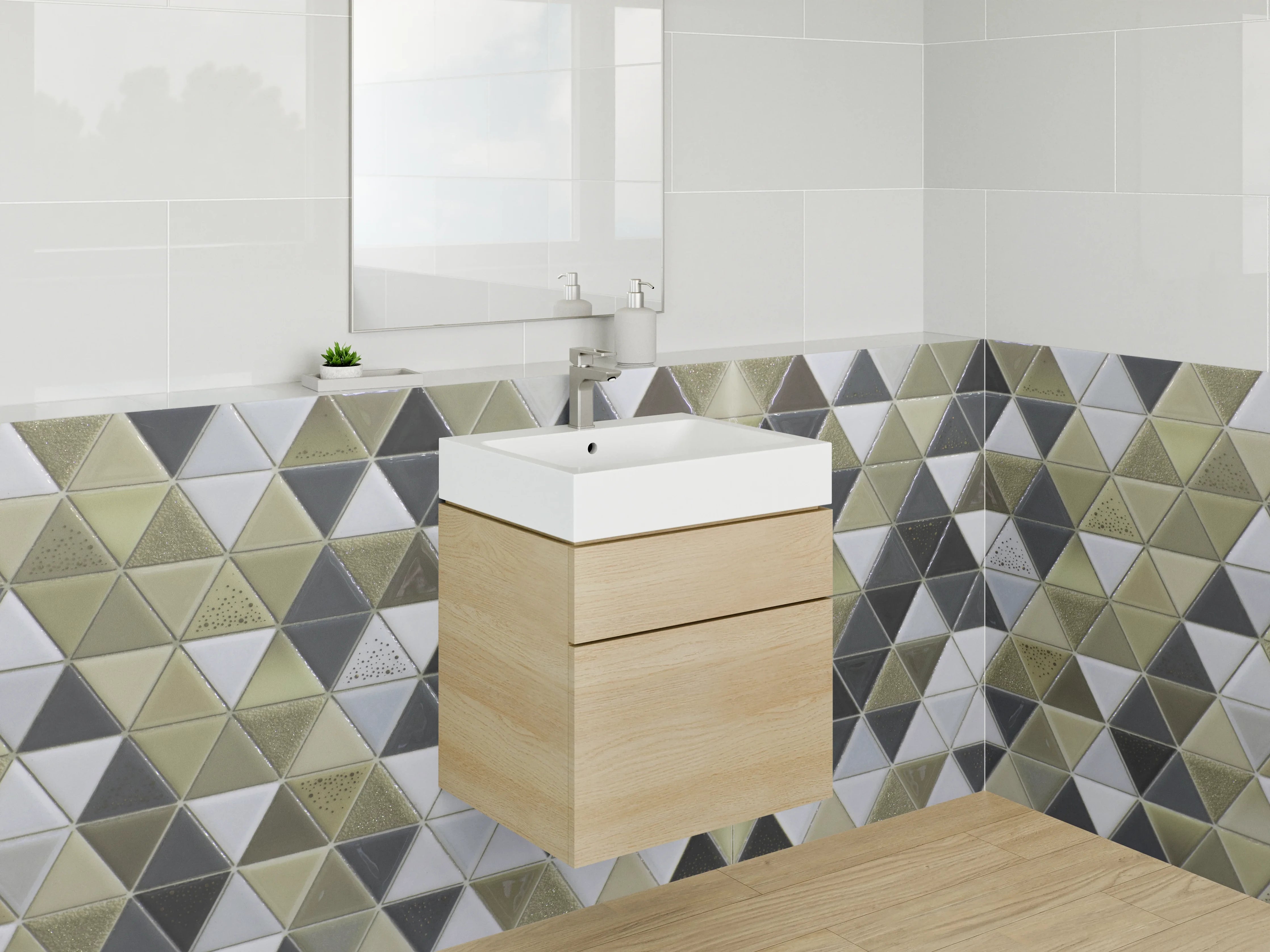 Waschbecken-Rückwand - Goldene Mosaikfliesen im Art déco Stil