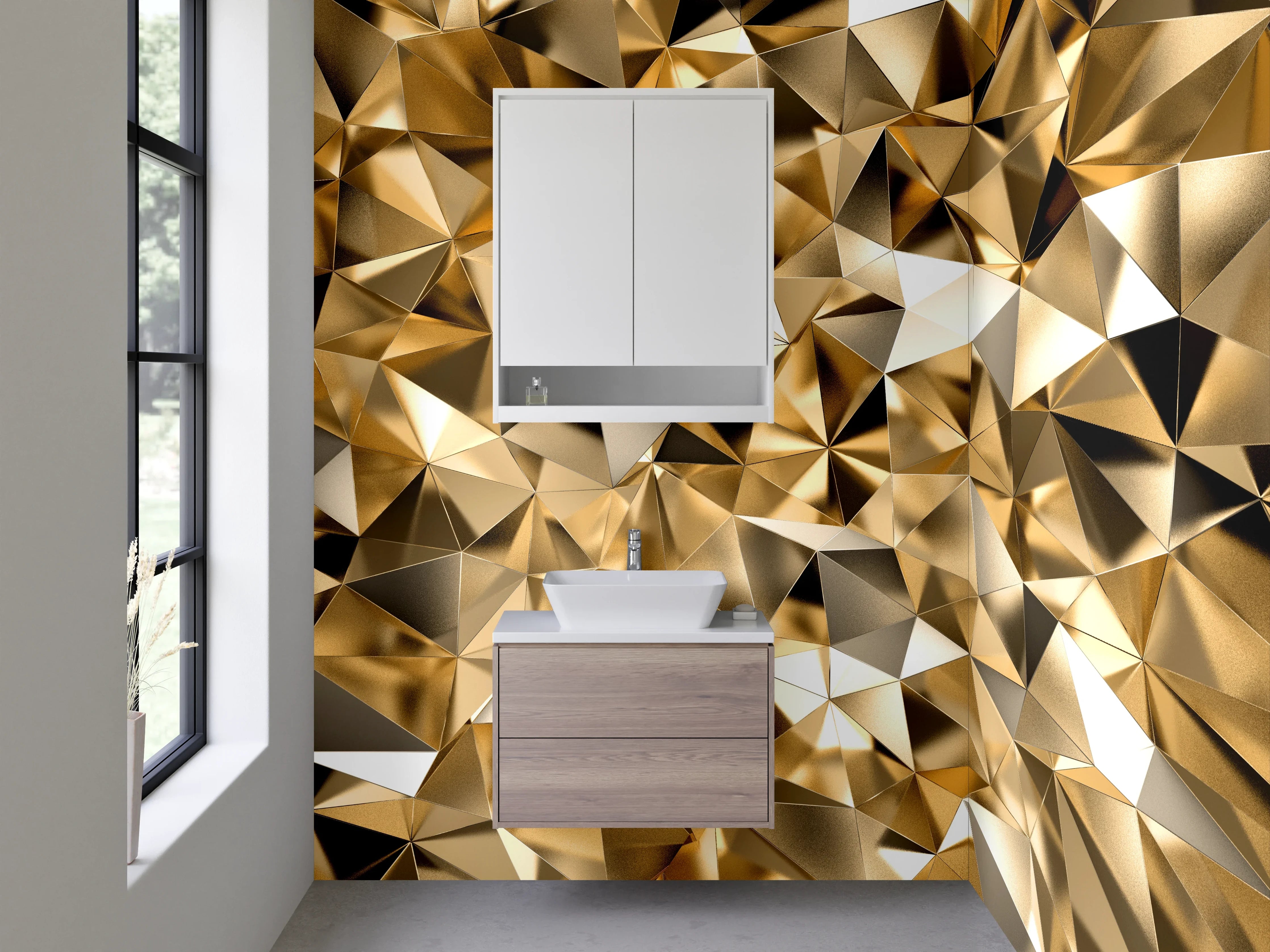 Waschbecken-Rückwand - Goldene Polygon-Abstraktion Luxus Design