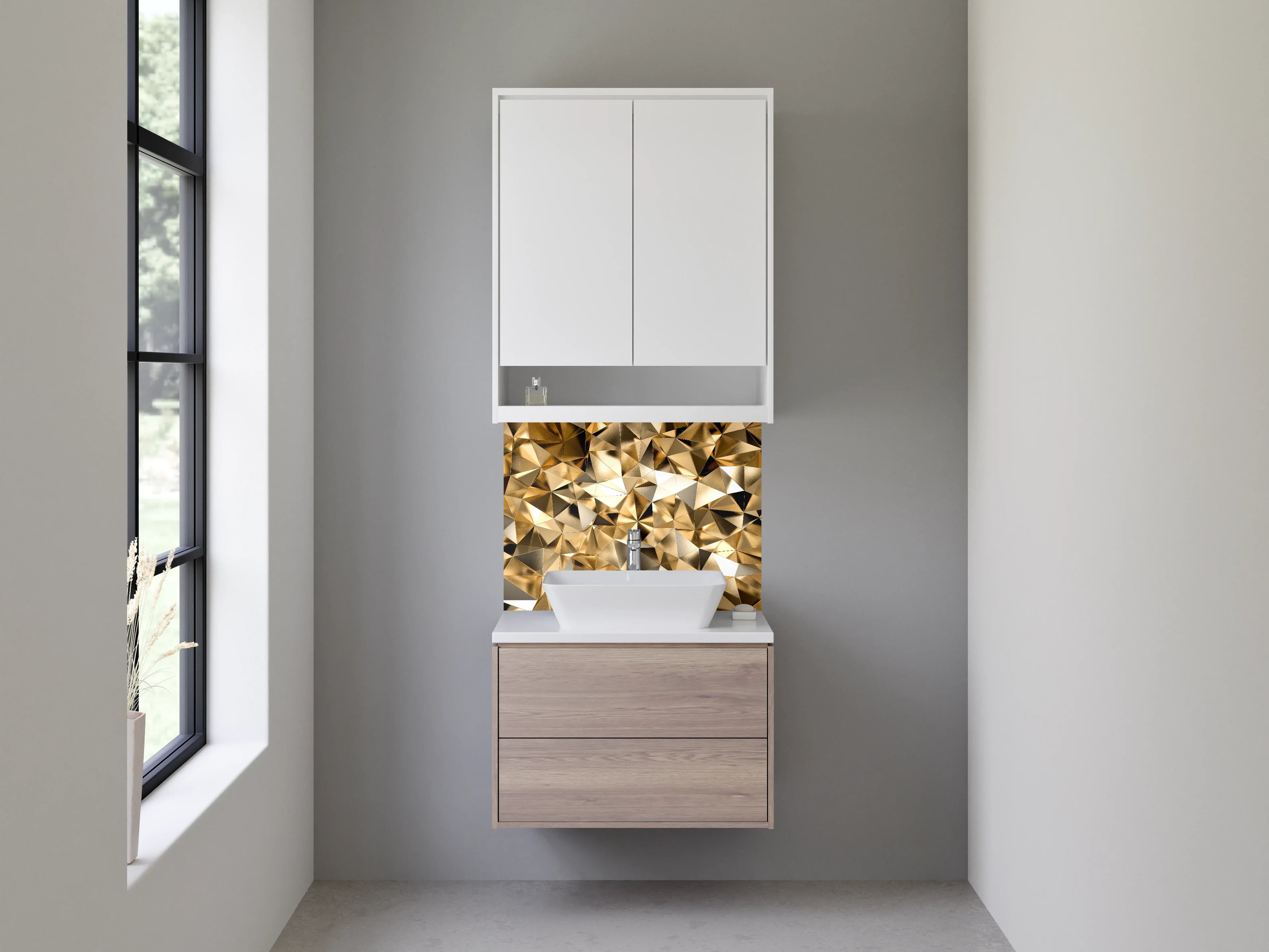 Waschbecken-Rückwand - Goldene Polygon-Abstraktion Luxus Design