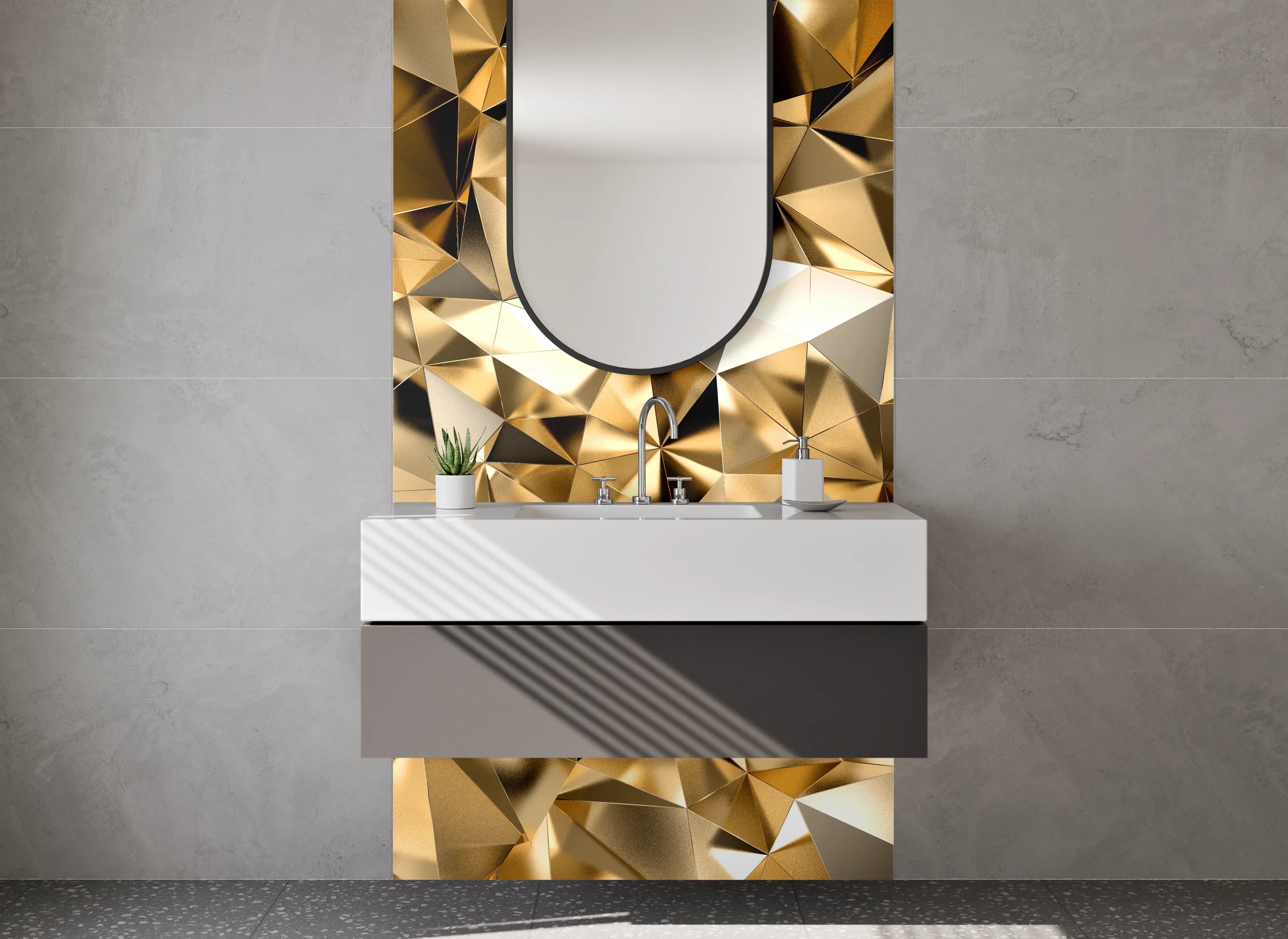 Waschbecken-Rückwand - Goldene Polygon-Abstraktion Luxus Design