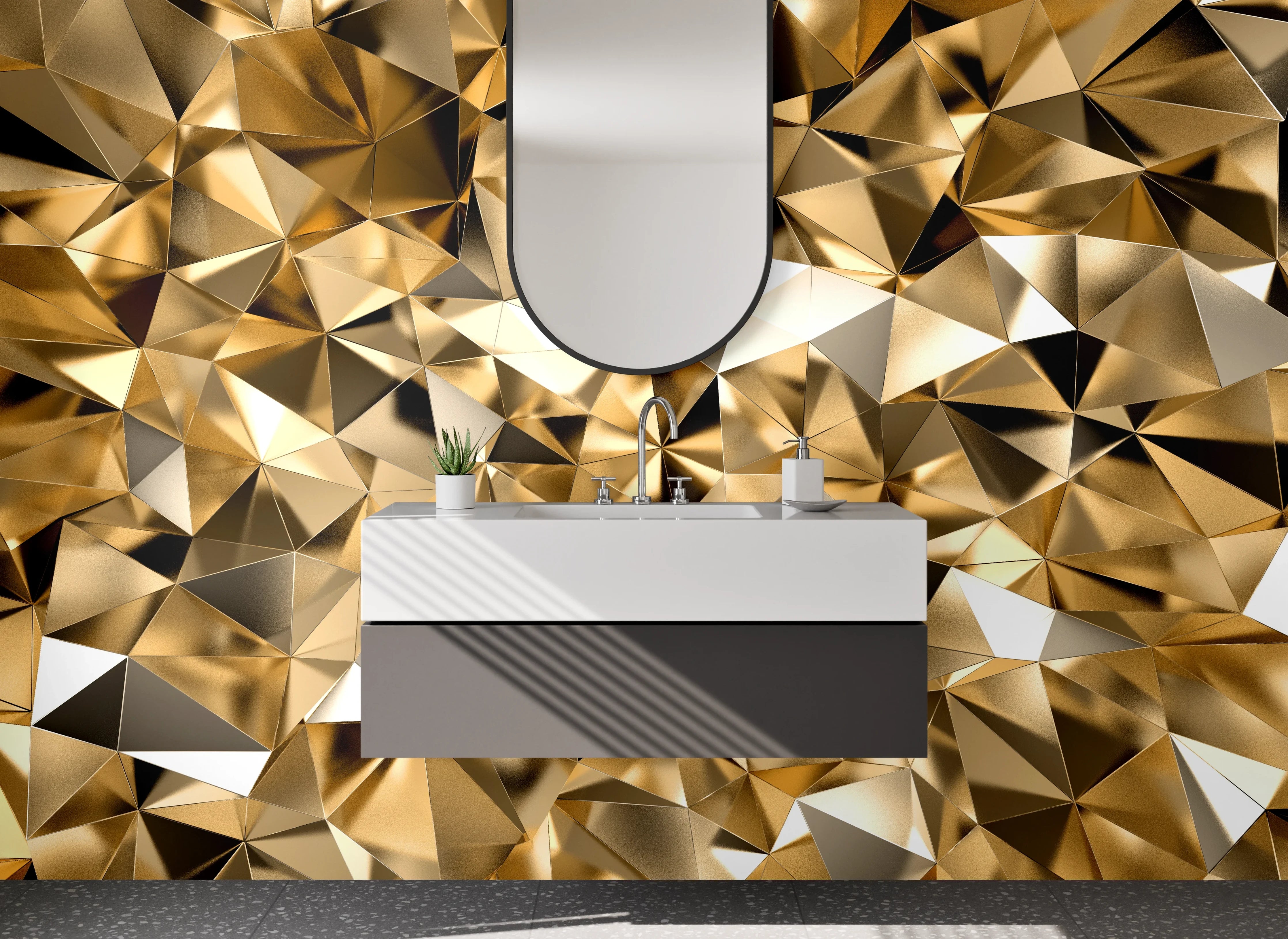 Waschbecken-Rückwand - Goldene Polygon-Abstraktion Luxus Design