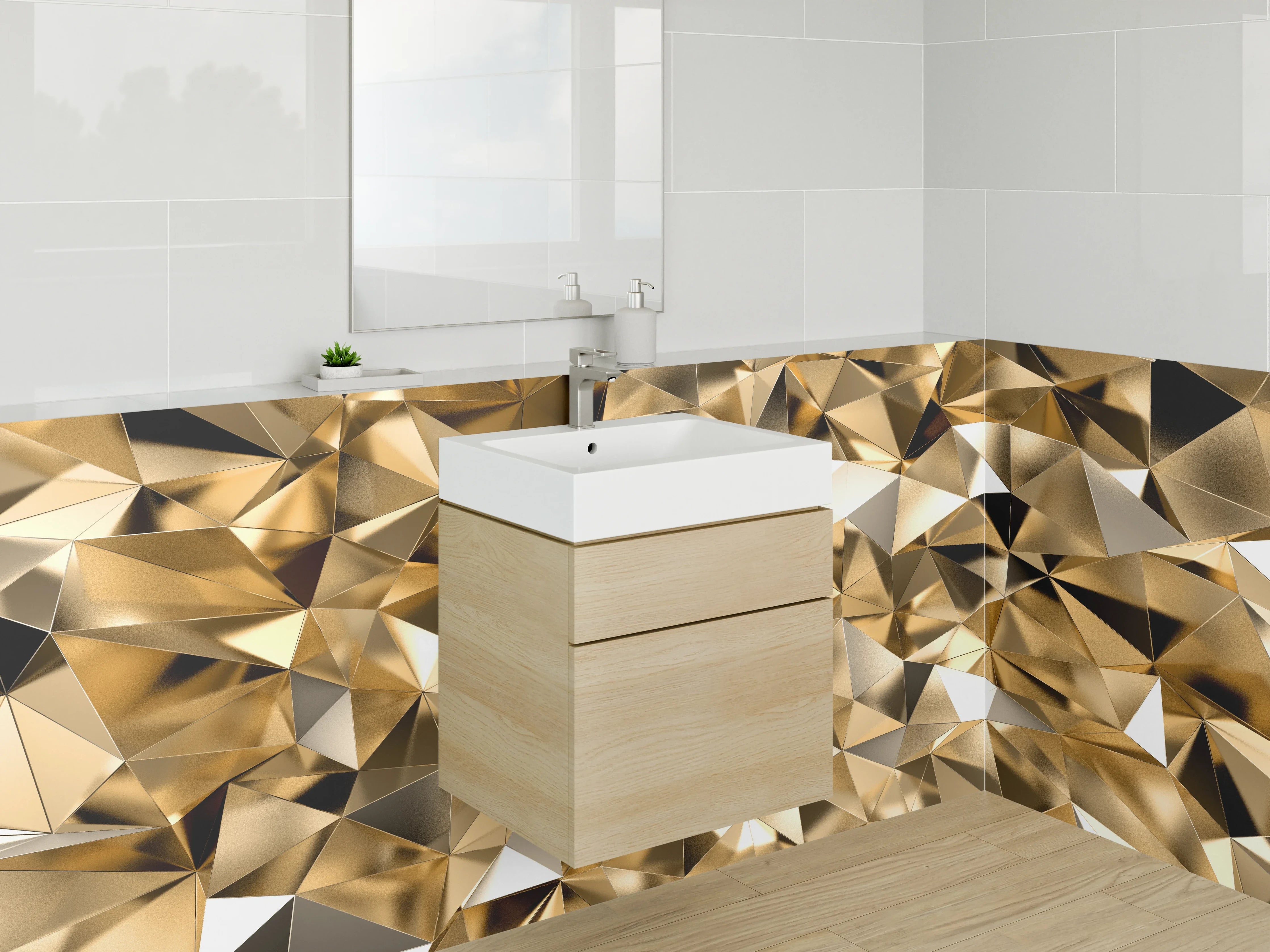 Waschbecken-Rückwand - Goldene Polygon-Abstraktion Luxus Design