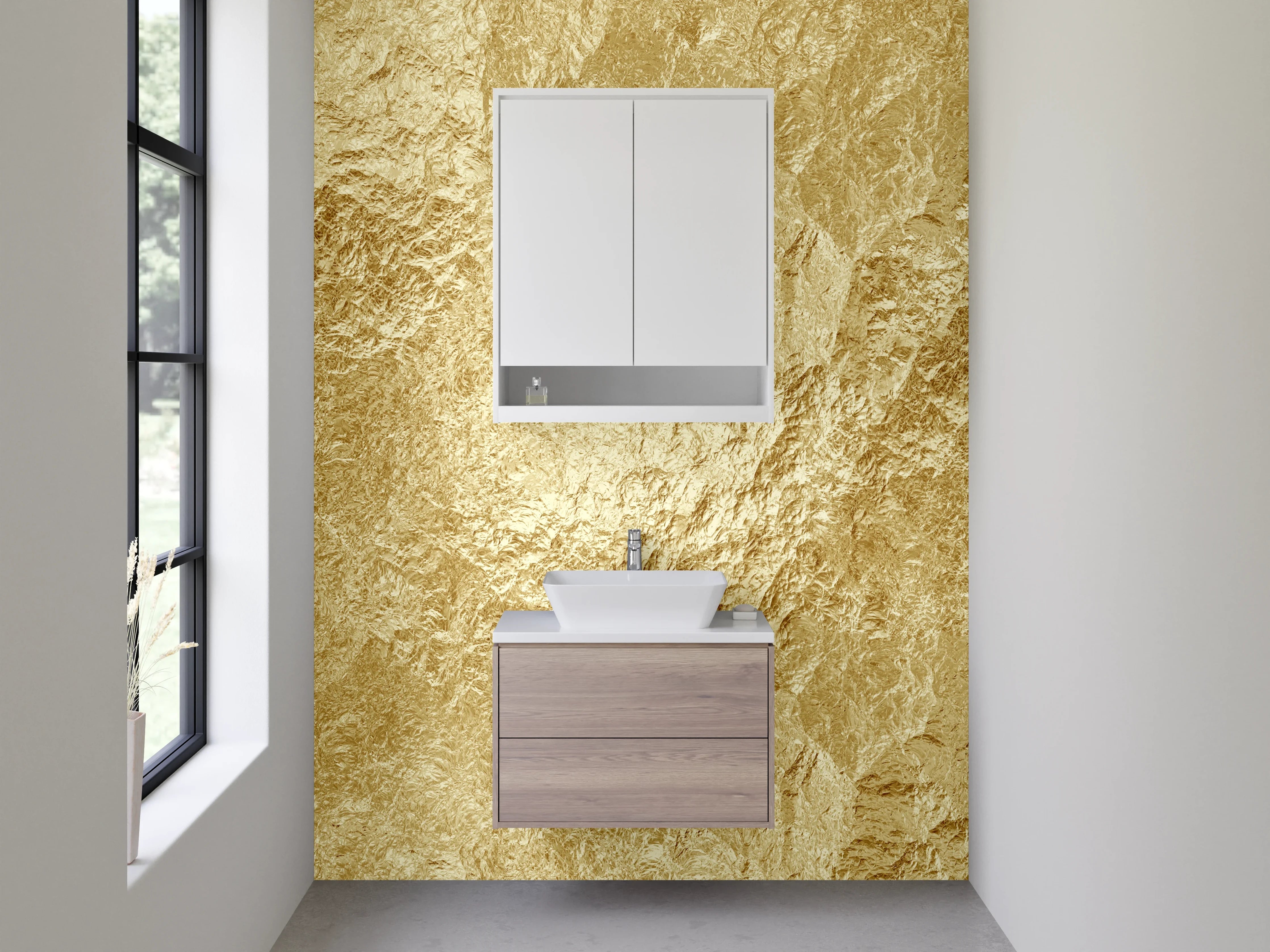 Waschbecken-Rückwand - Goldene Steinstruktur für Küchenrückwand