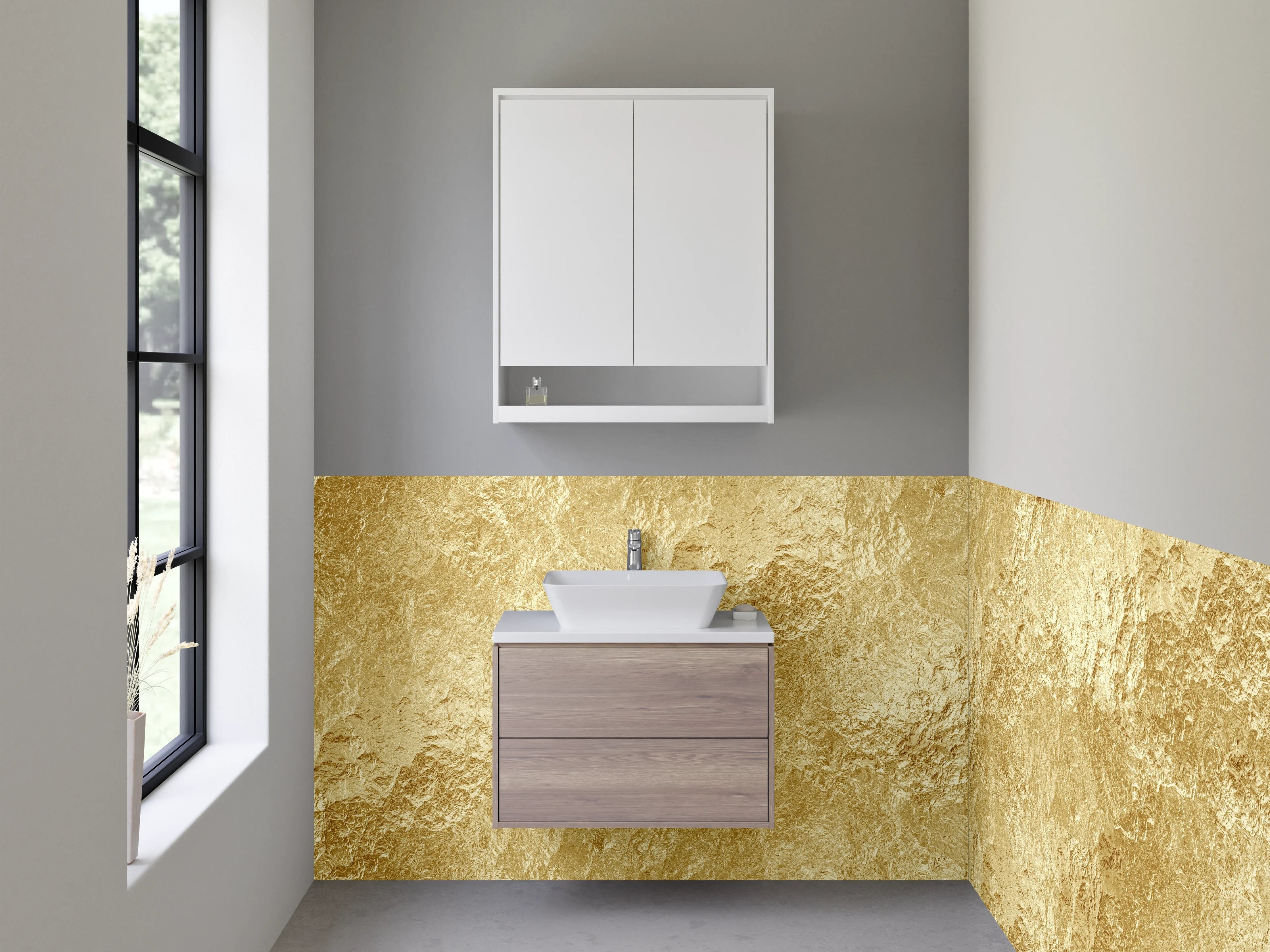 Waschbecken-Rückwand - Goldene Steinstruktur für Küchenrückwand