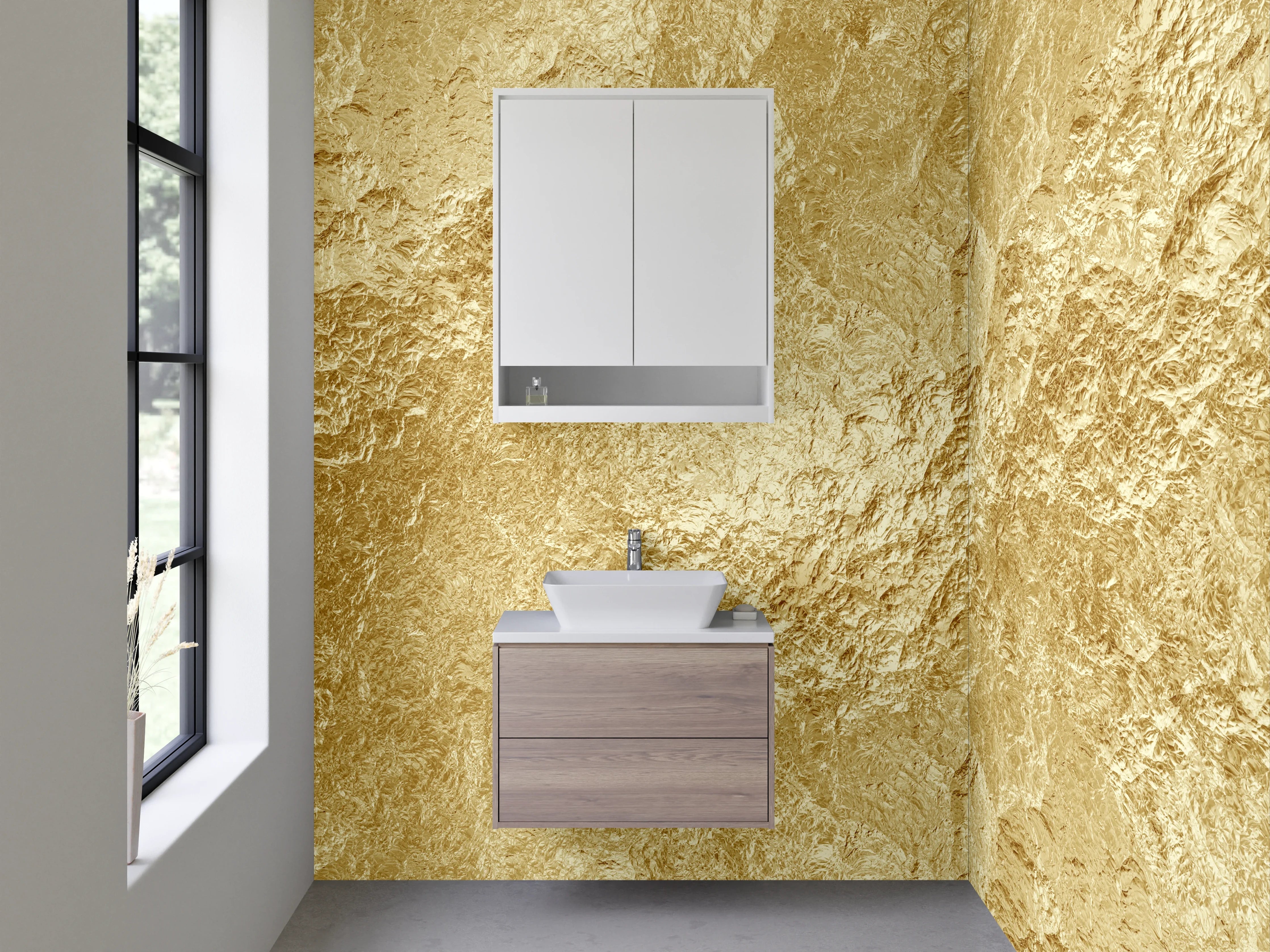 Waschbecken-Rückwand - Goldene Steinstruktur für Küchenrückwand