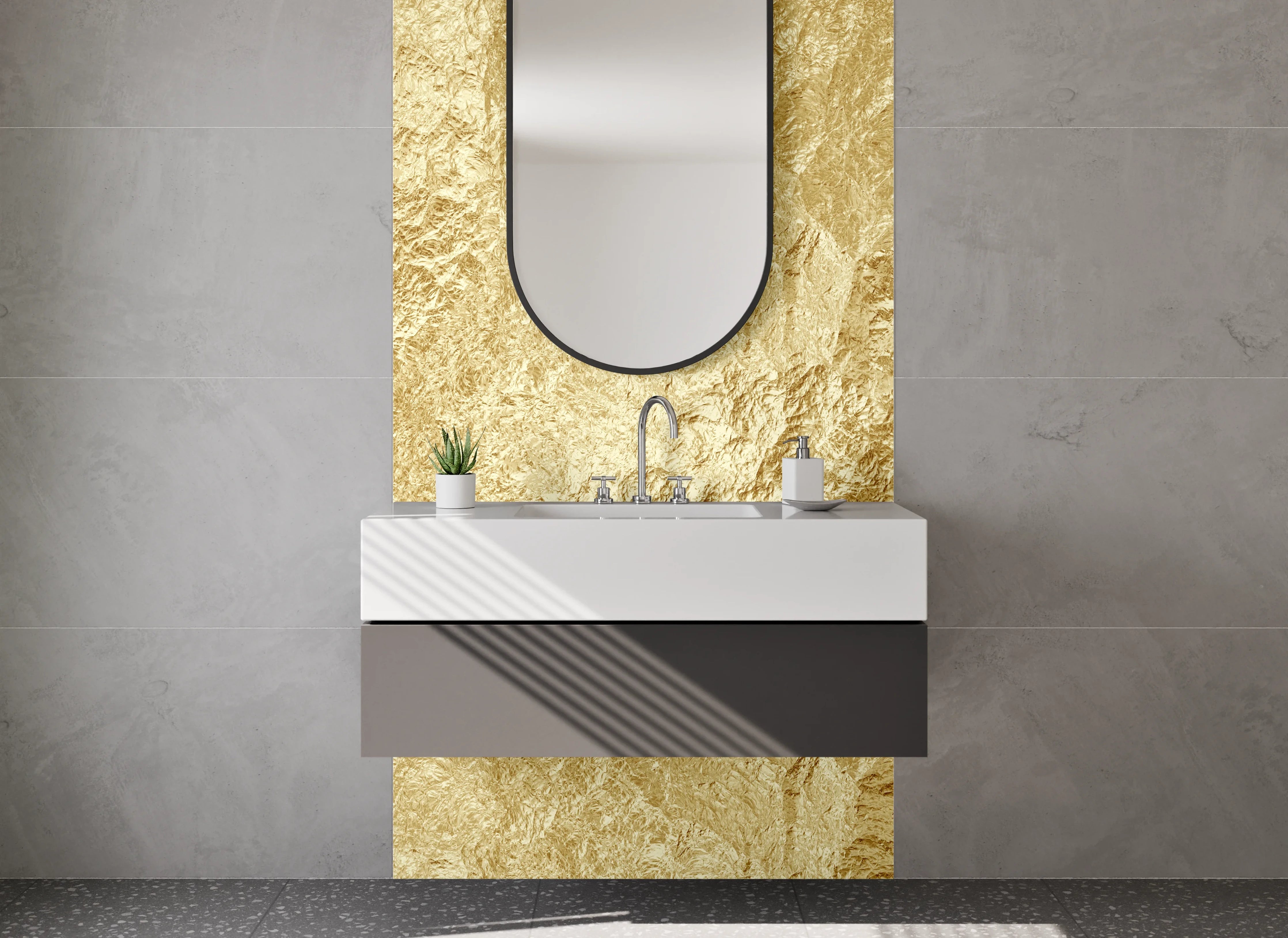 Waschbecken-Rückwand - Goldene Steinstruktur für Küchenrückwand