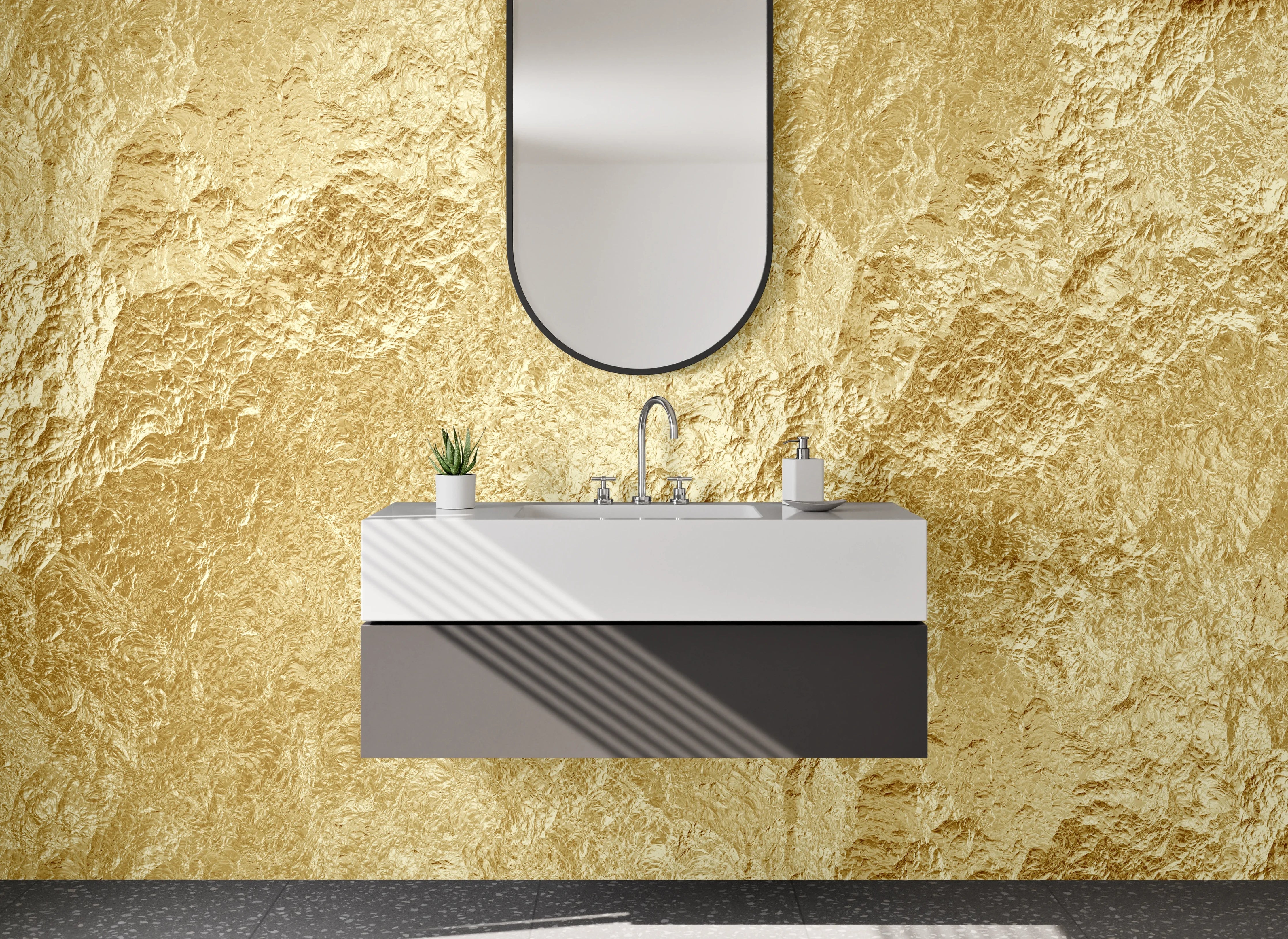 Waschbecken-Rückwand - Goldene Steinstruktur für Küchenrückwand