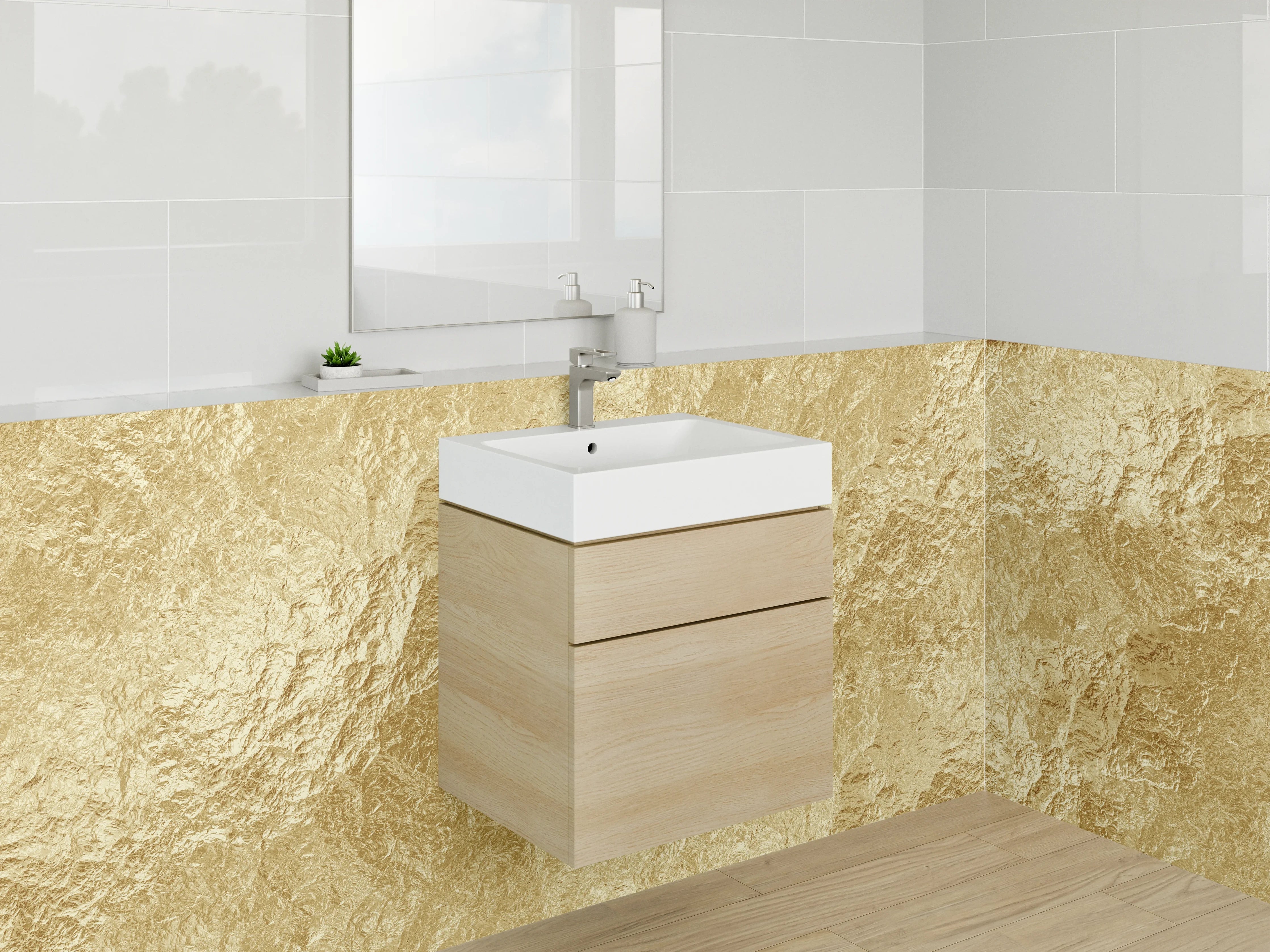 Waschbecken-Rückwand - Goldene Steinstruktur für Küchenrückwand