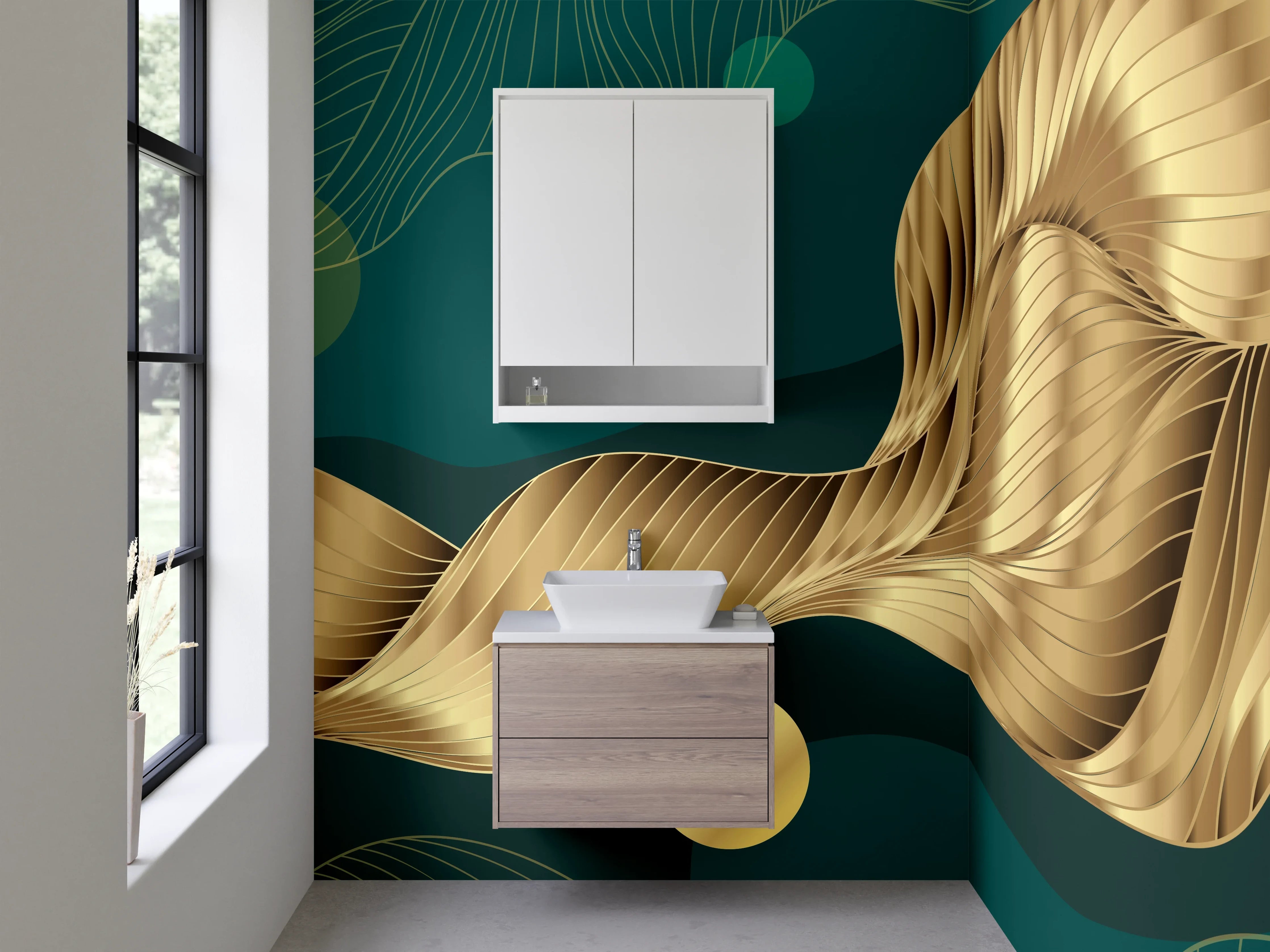 Waschbecken-Rückwand - Goldene abstrakte Eleganz Wellen