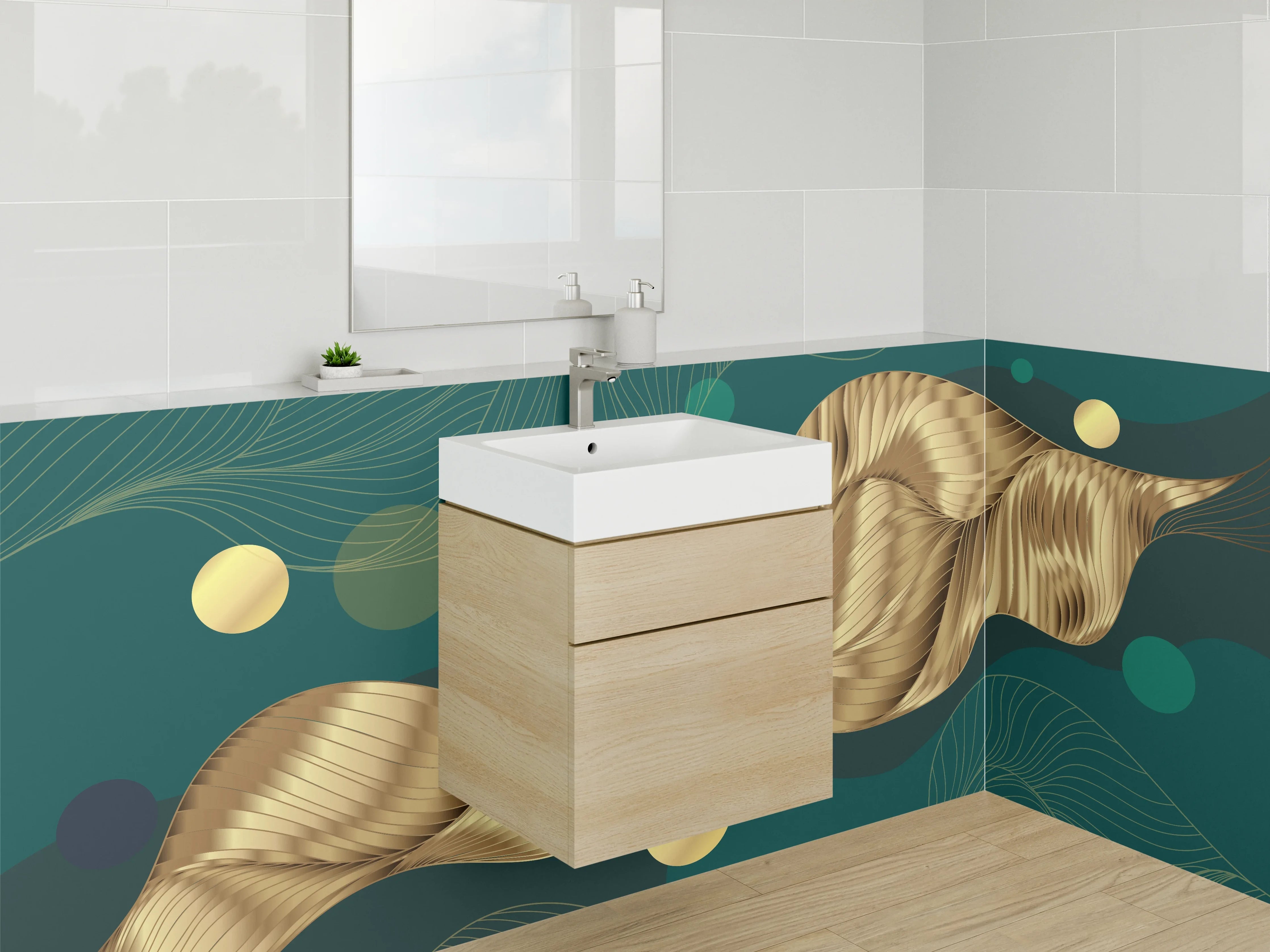 Waschbecken-Rückwand - Goldene abstrakte Eleganz Wellen