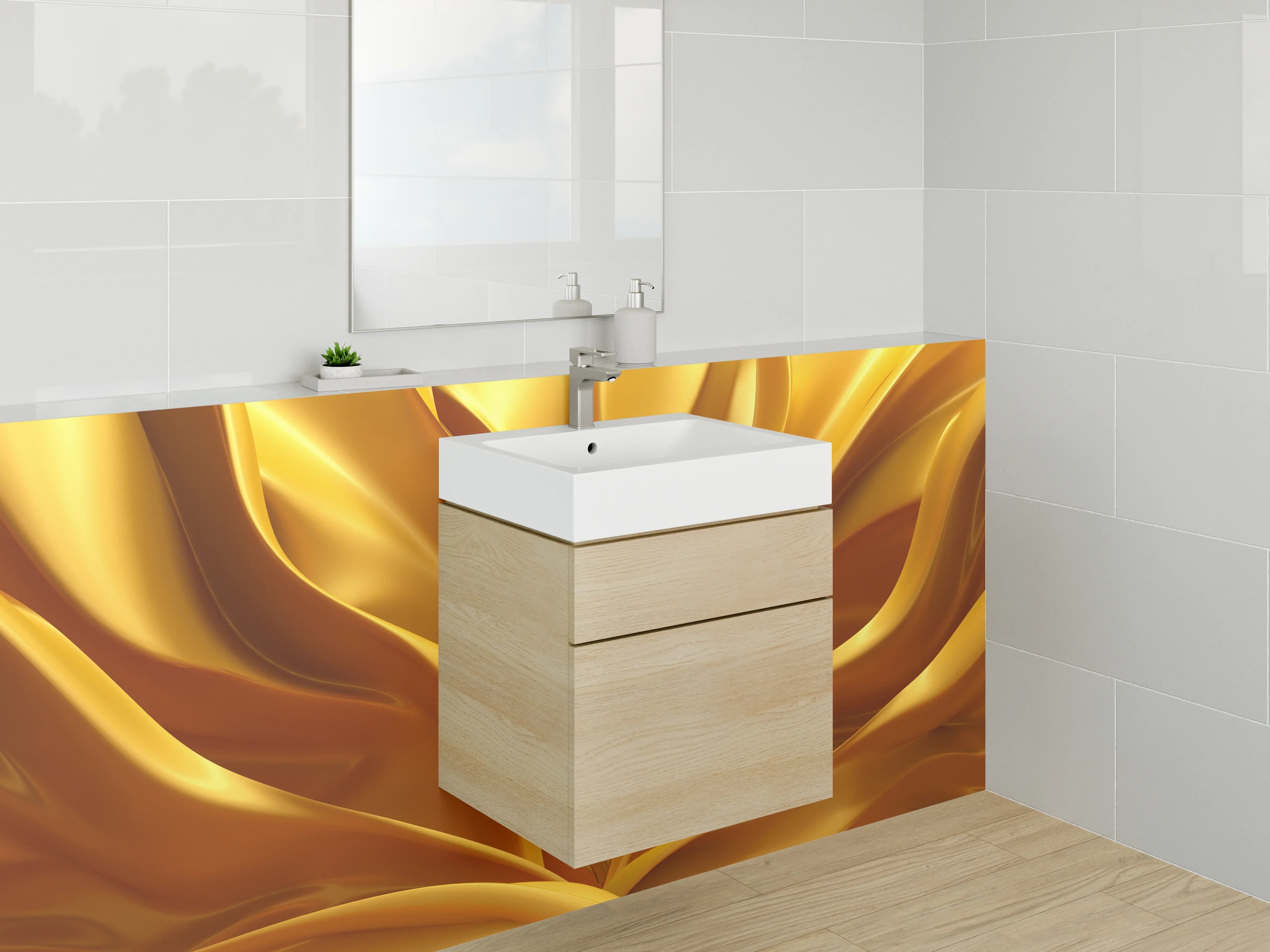 Waschbecken-Rückwand - Goldene abstrakte Kunst Wanddeko