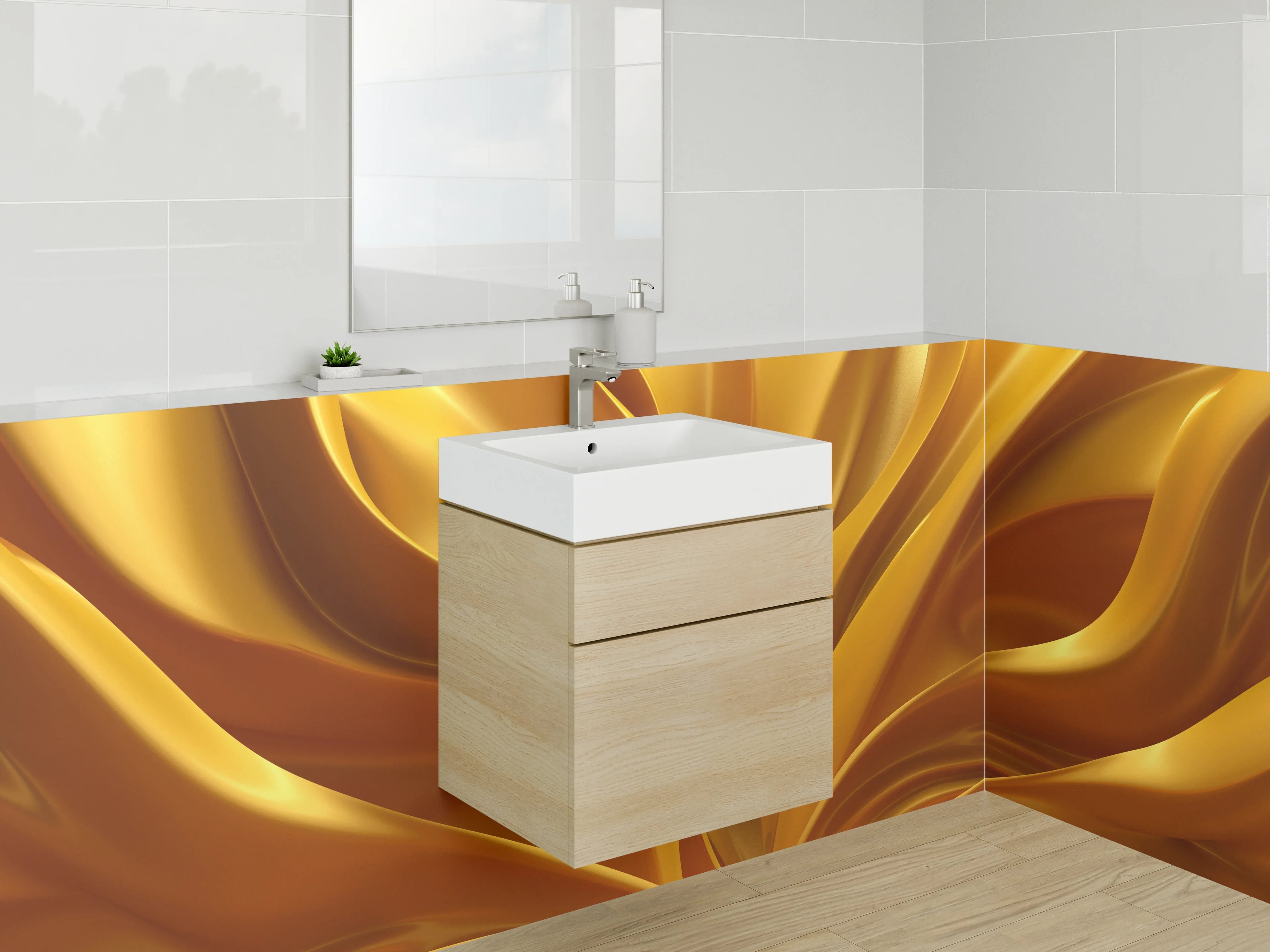 Waschbecken-Rückwand - Goldene abstrakte Kunst Wanddeko