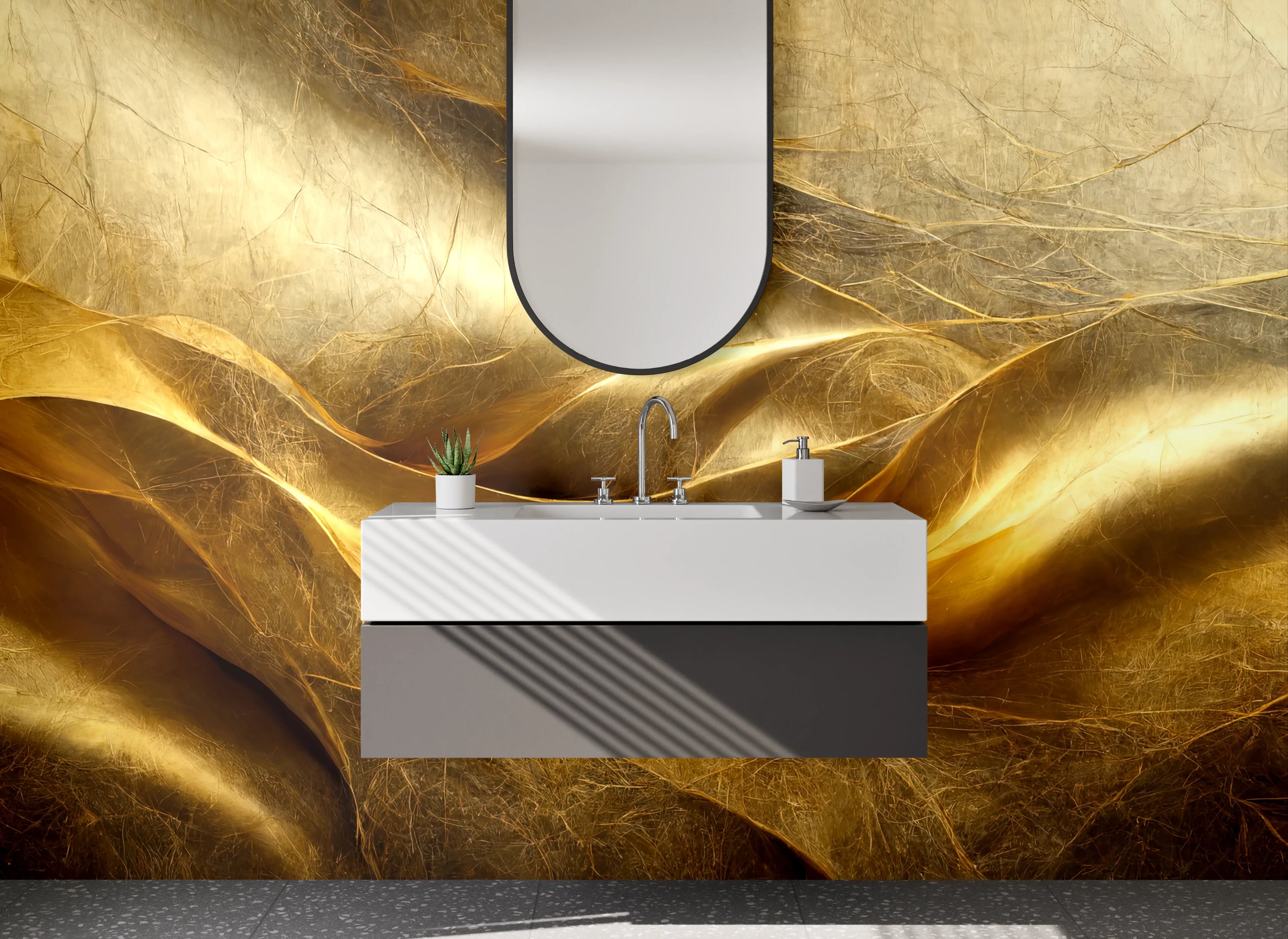Waschbecken-Rückwand - Goldene abstrakte Struktur Kunstmotiv