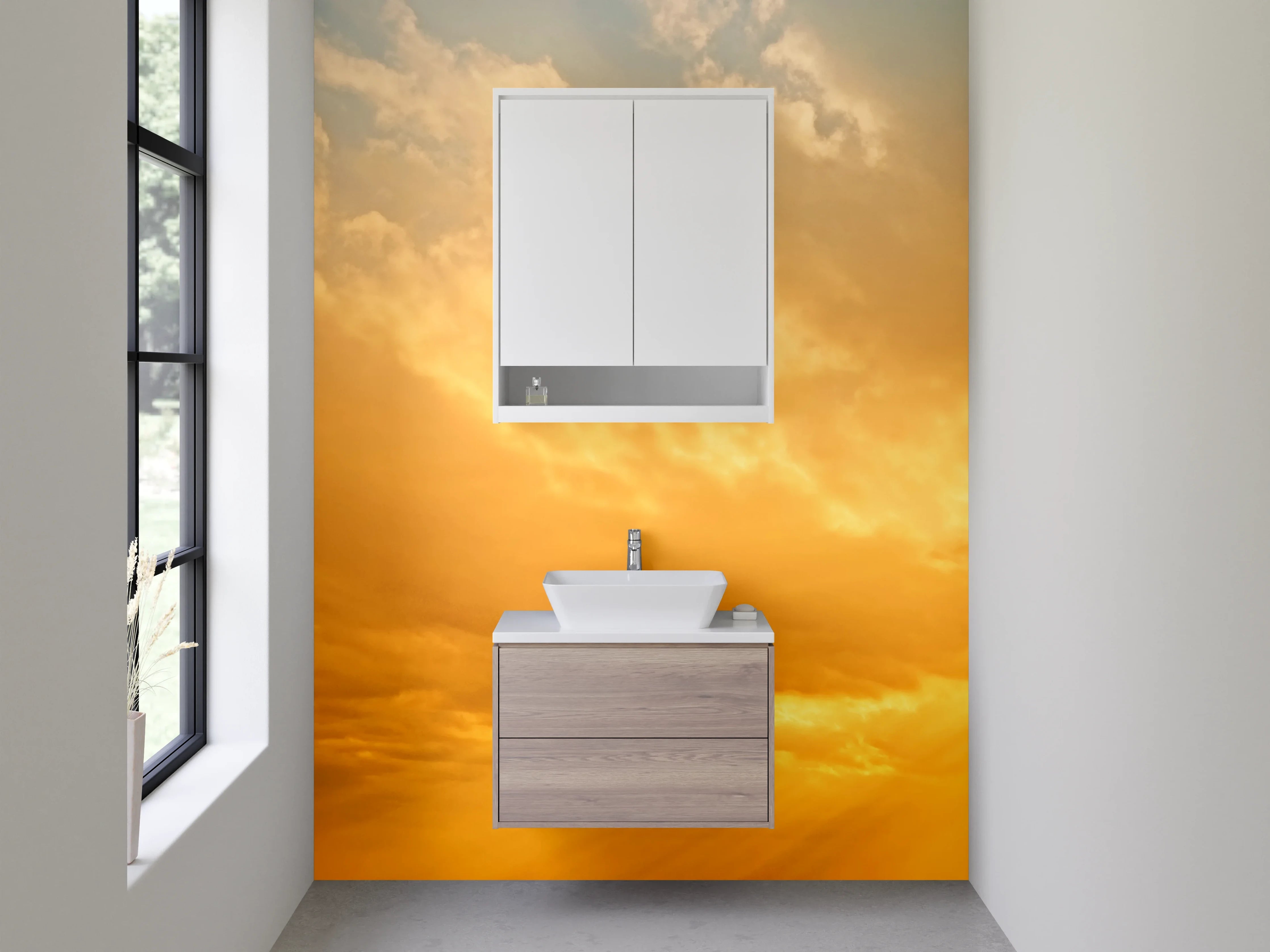Waschbecken-Rückwand - Goldener Himmel mit grauen Wolken