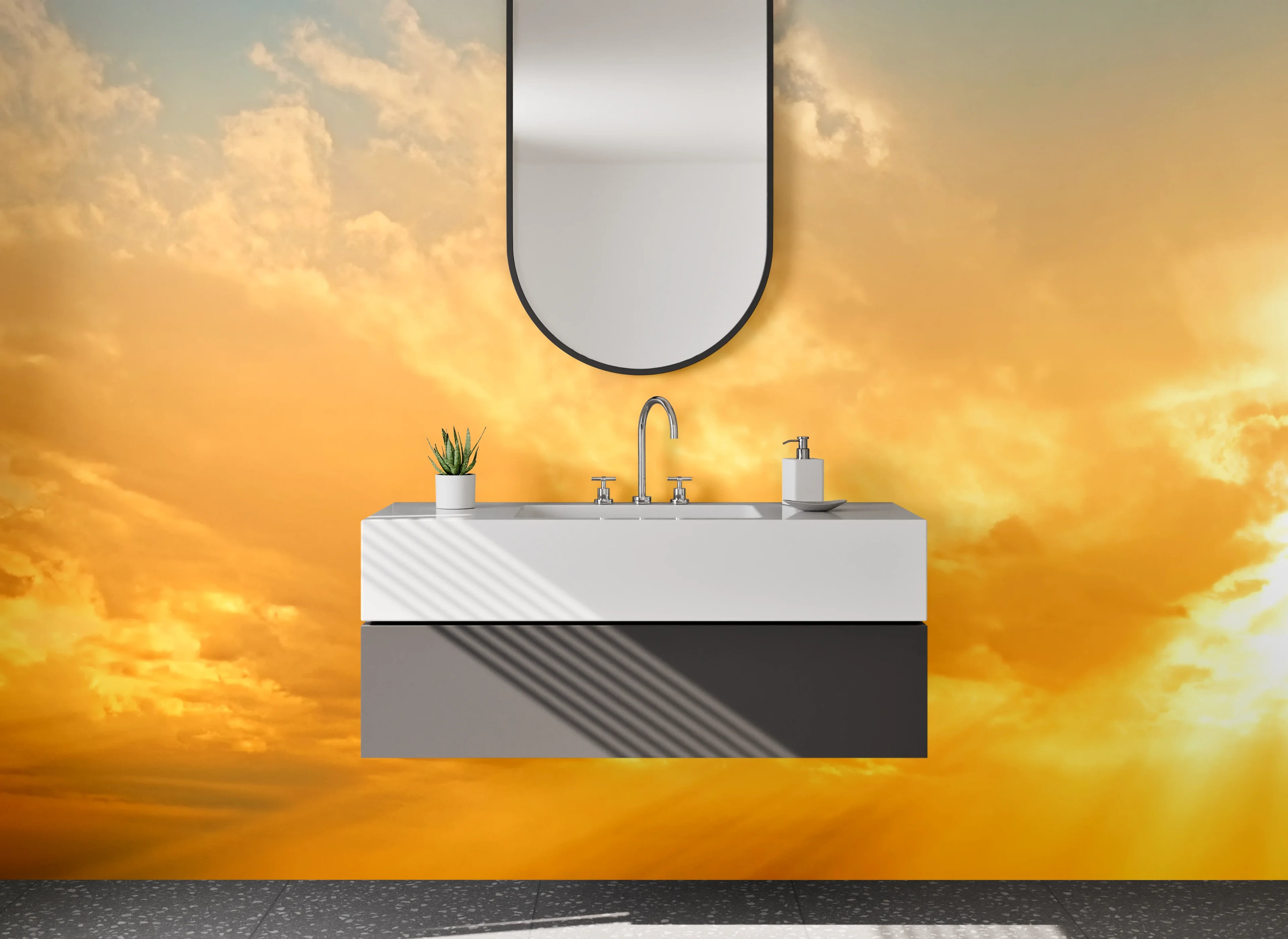 Waschbecken-Rückwand - Goldener Himmel mit grauen Wolken