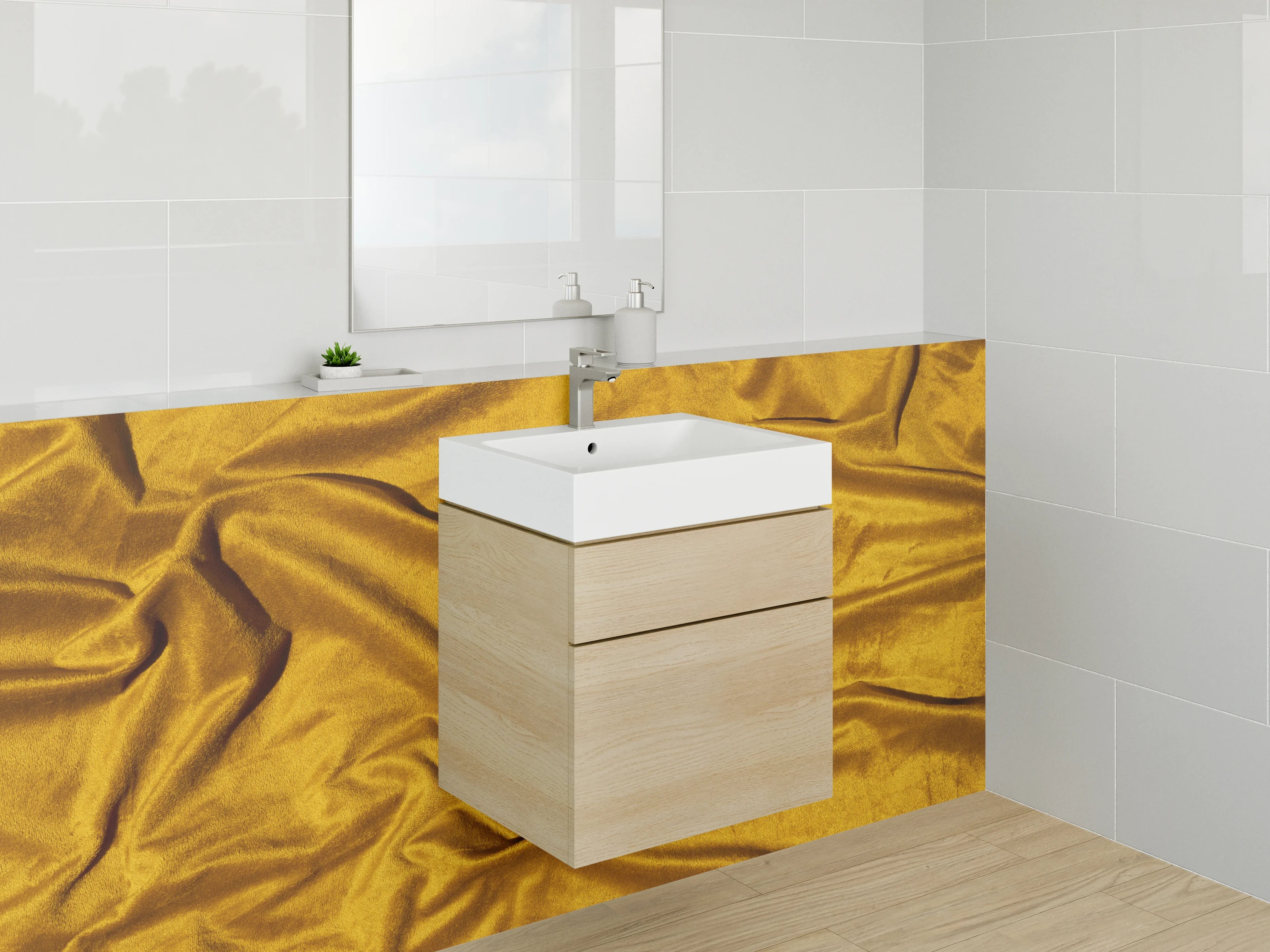 Waschbecken-Rückwand - Goldener Samtstoff – Eleganz und Luxus