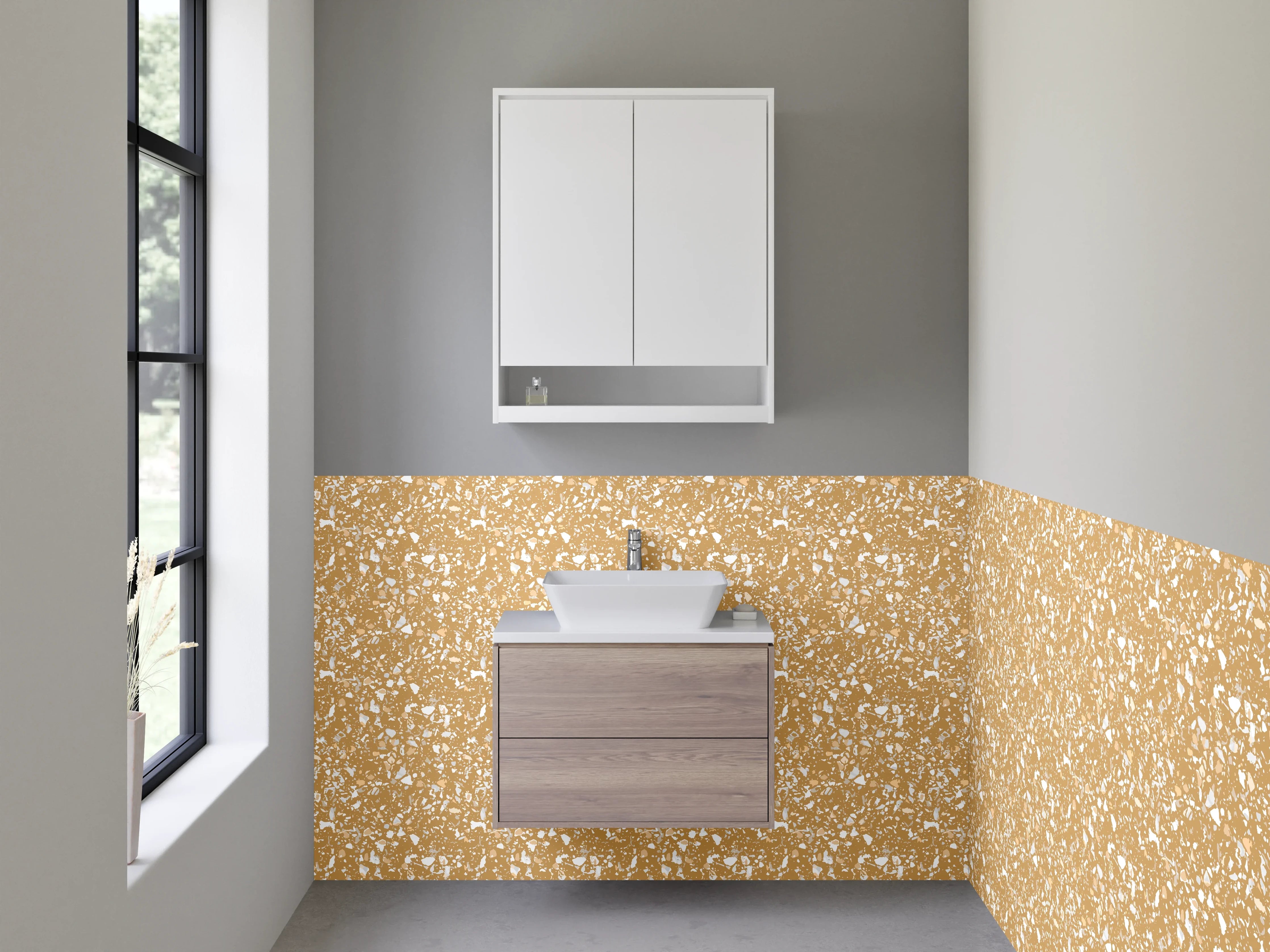Waschbecken-Rückwand - Goldener Sand mit weißem Sprenkeln