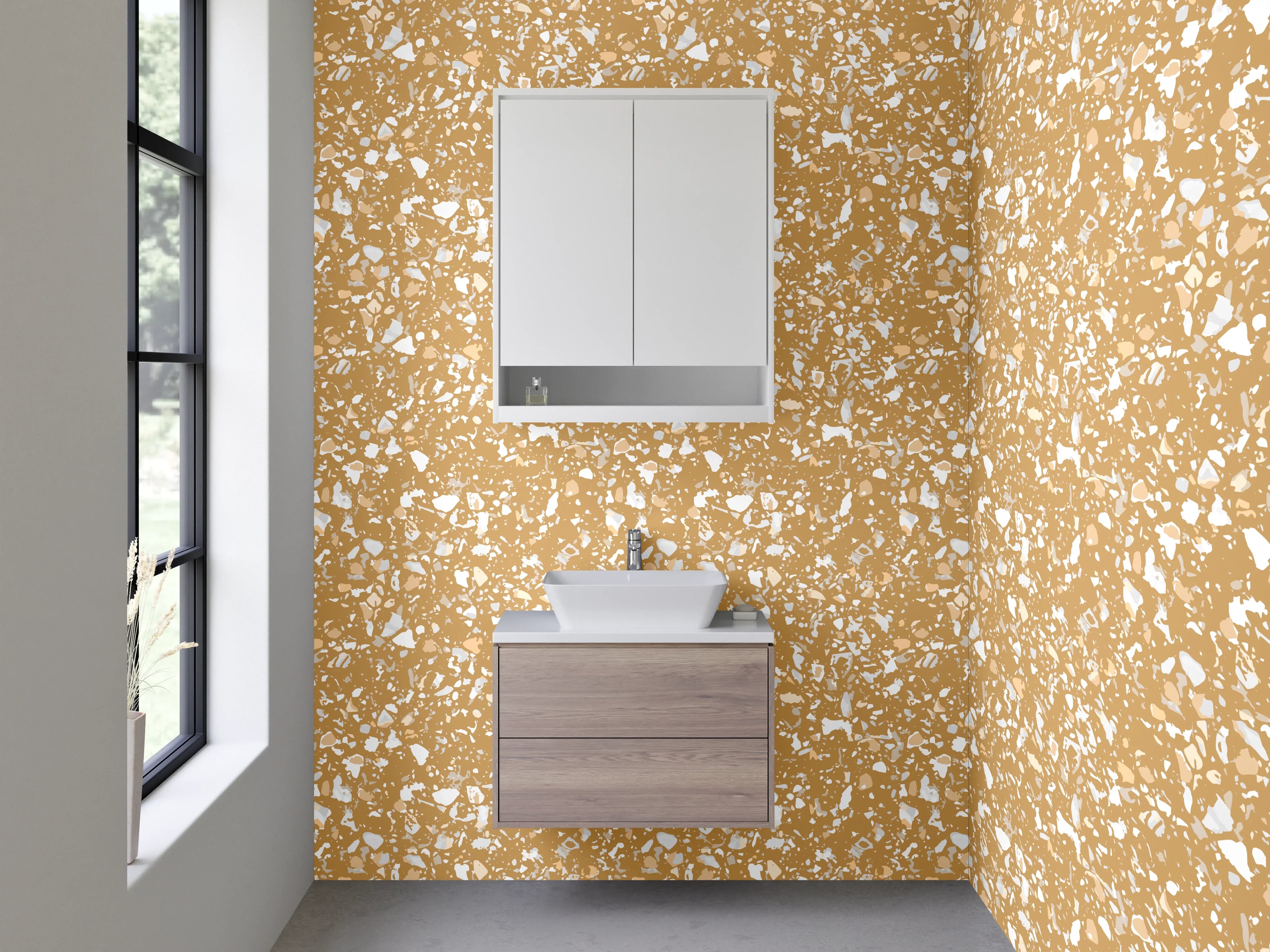 Waschbecken-Rückwand - Goldener Sand mit weißem Sprenkeln
