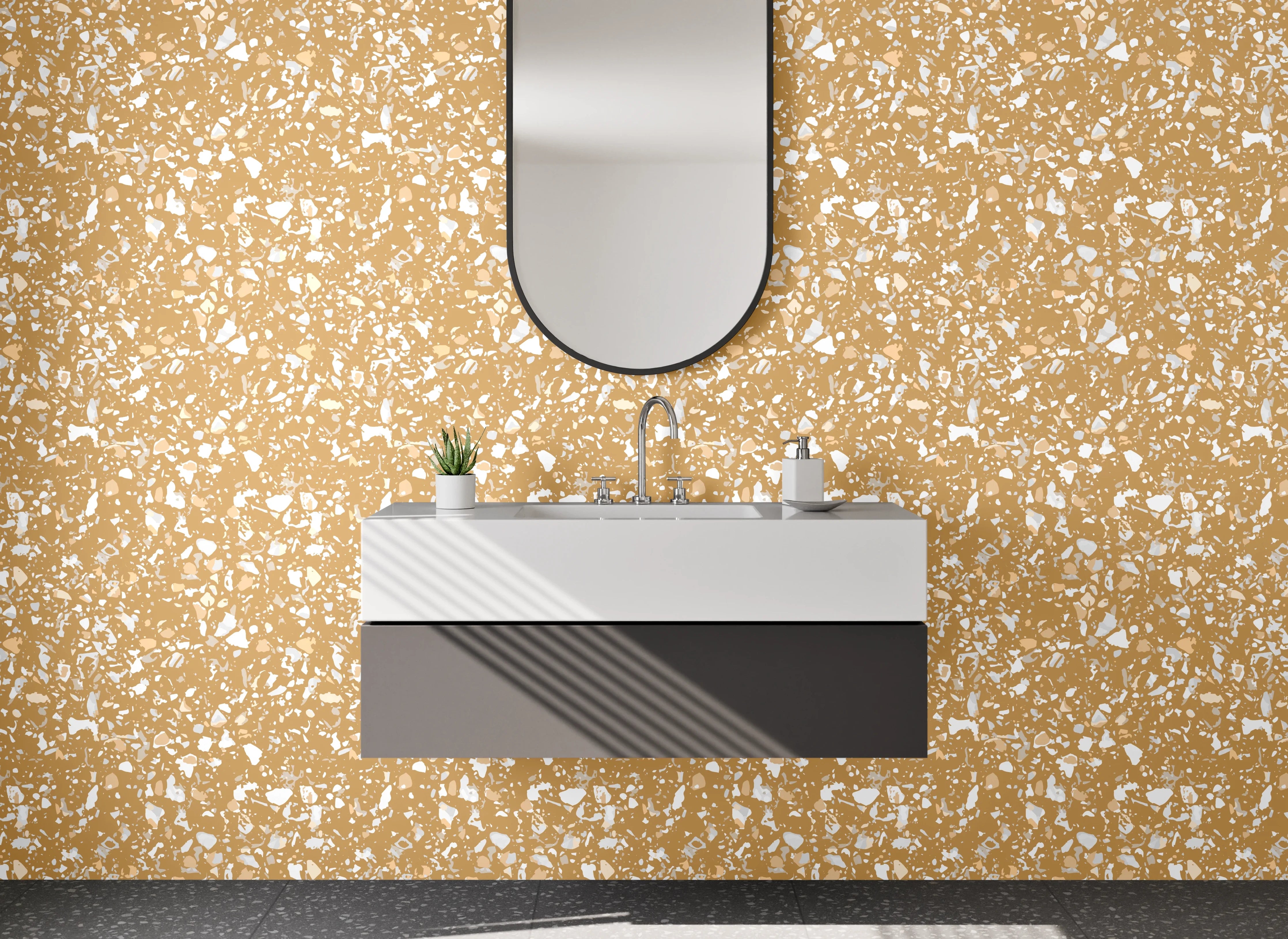 Waschbecken-Rückwand - Goldener Sand mit weißem Sprenkeln