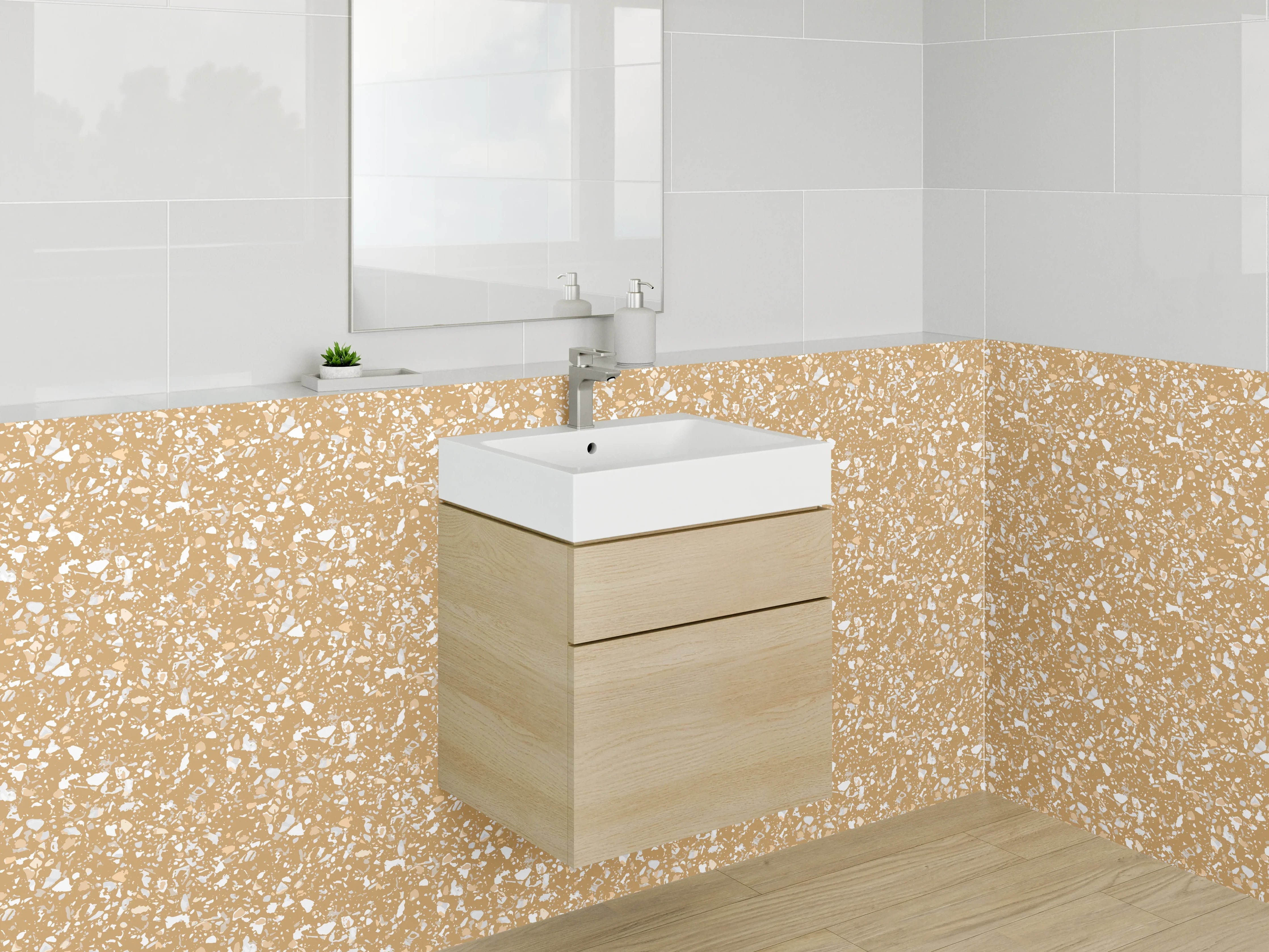 Waschbecken-Rückwand - Goldener Sand mit weißem Sprenkeln