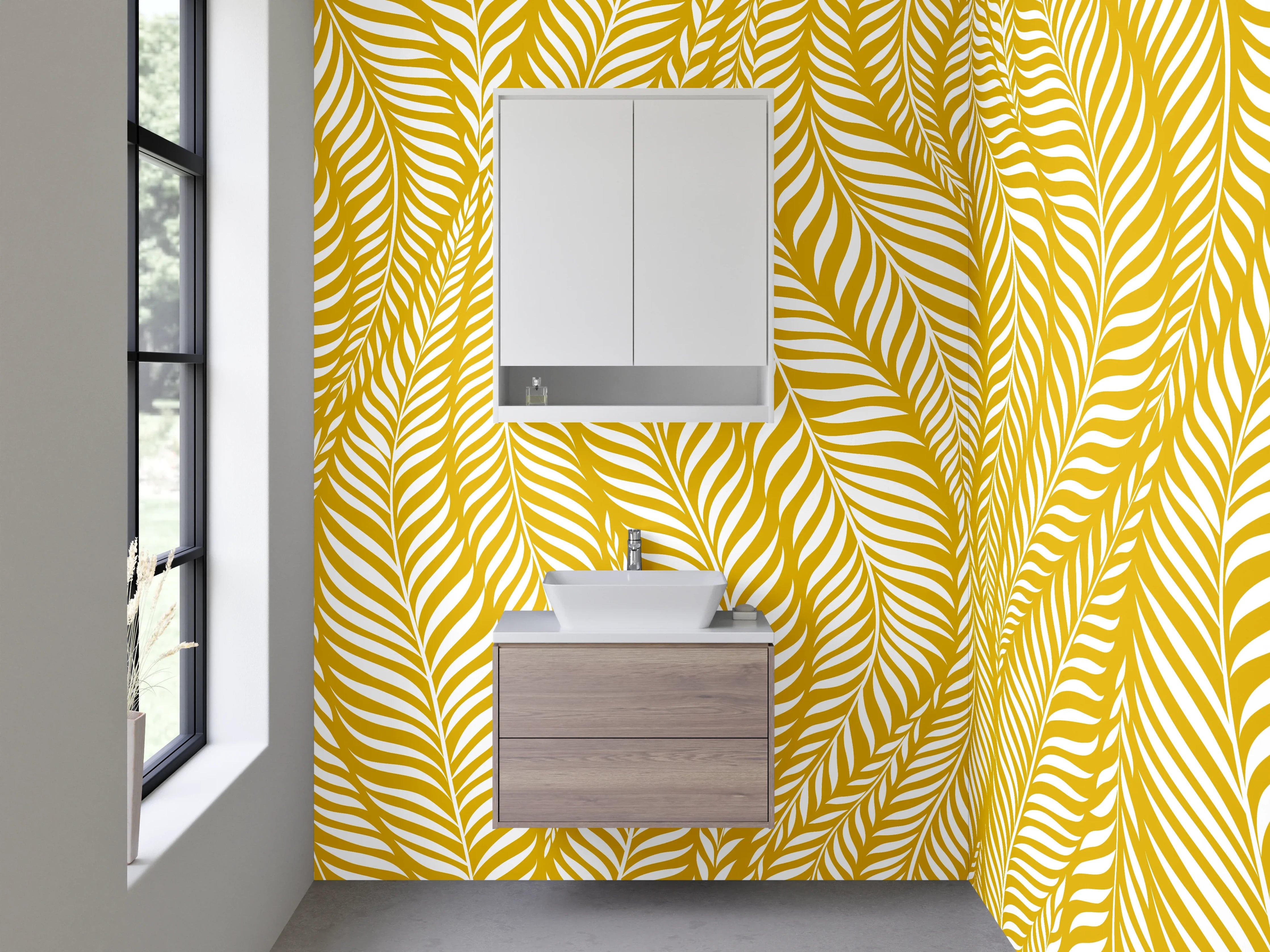 Waschbecken-Rückwand - Goldenes Blätter-Muster modern