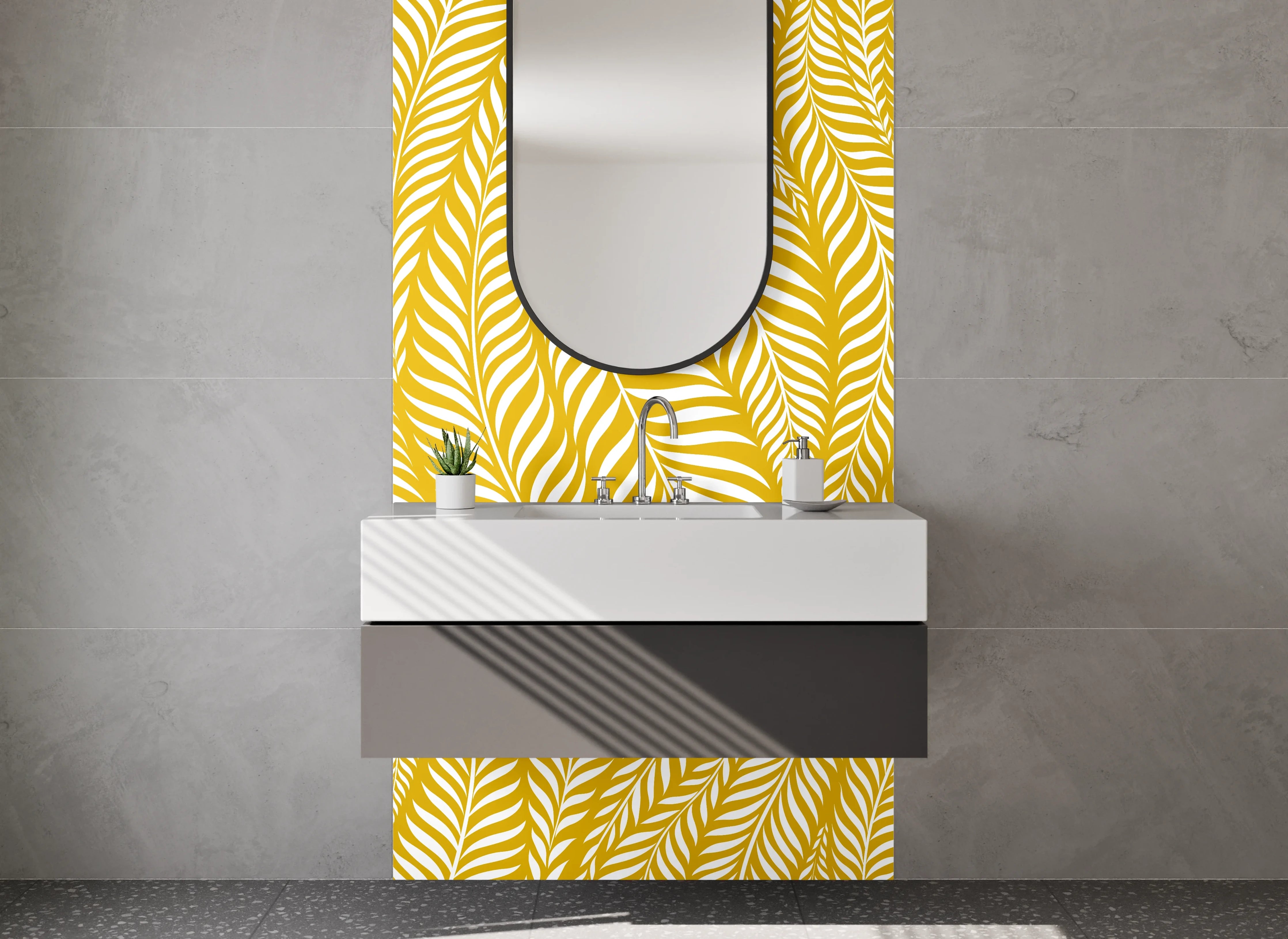 Waschbecken-Rückwand - Goldenes Blätter-Muster modern
