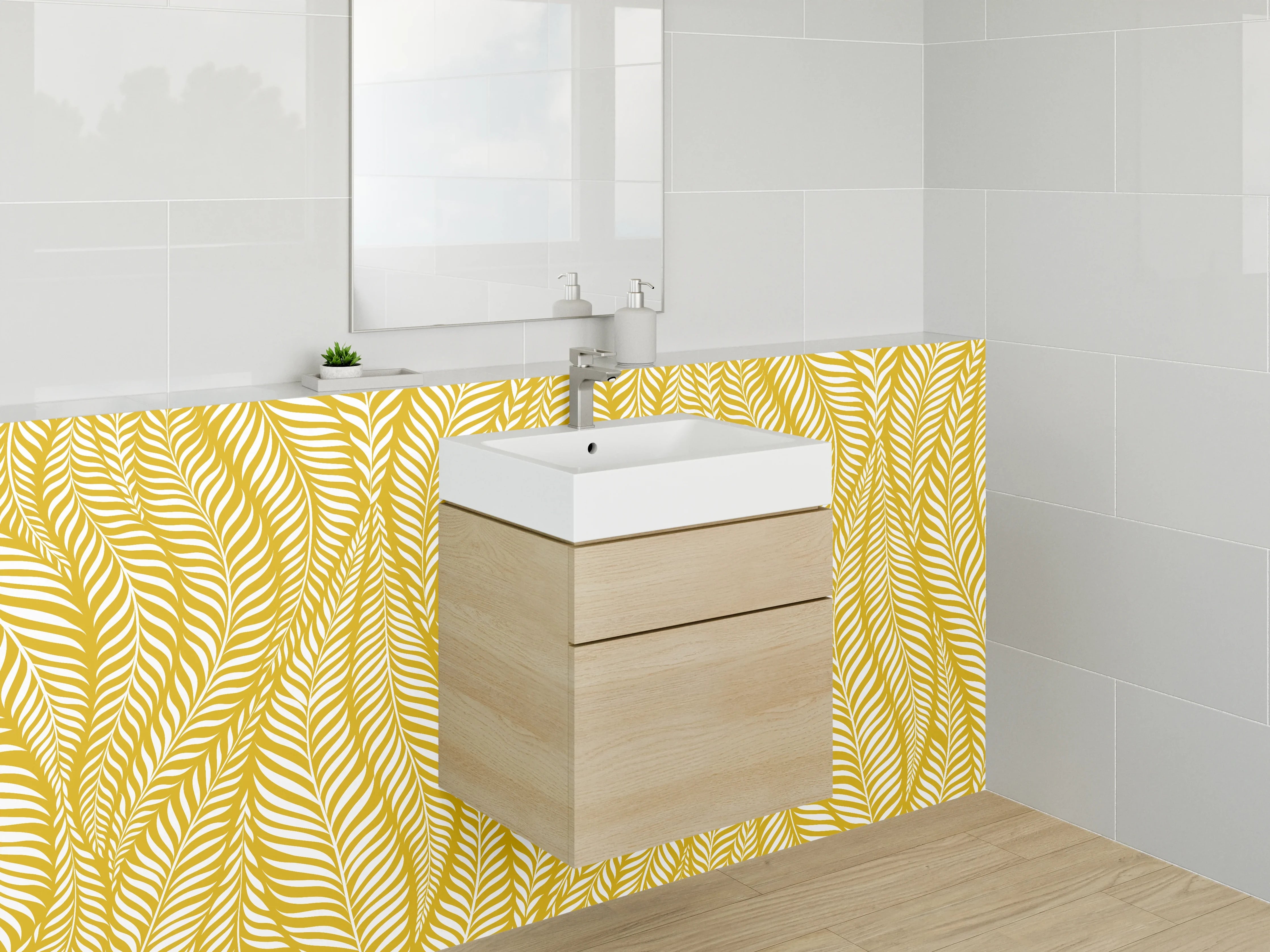 Waschbecken-Rückwand - Goldenes Blätter-Muster modern