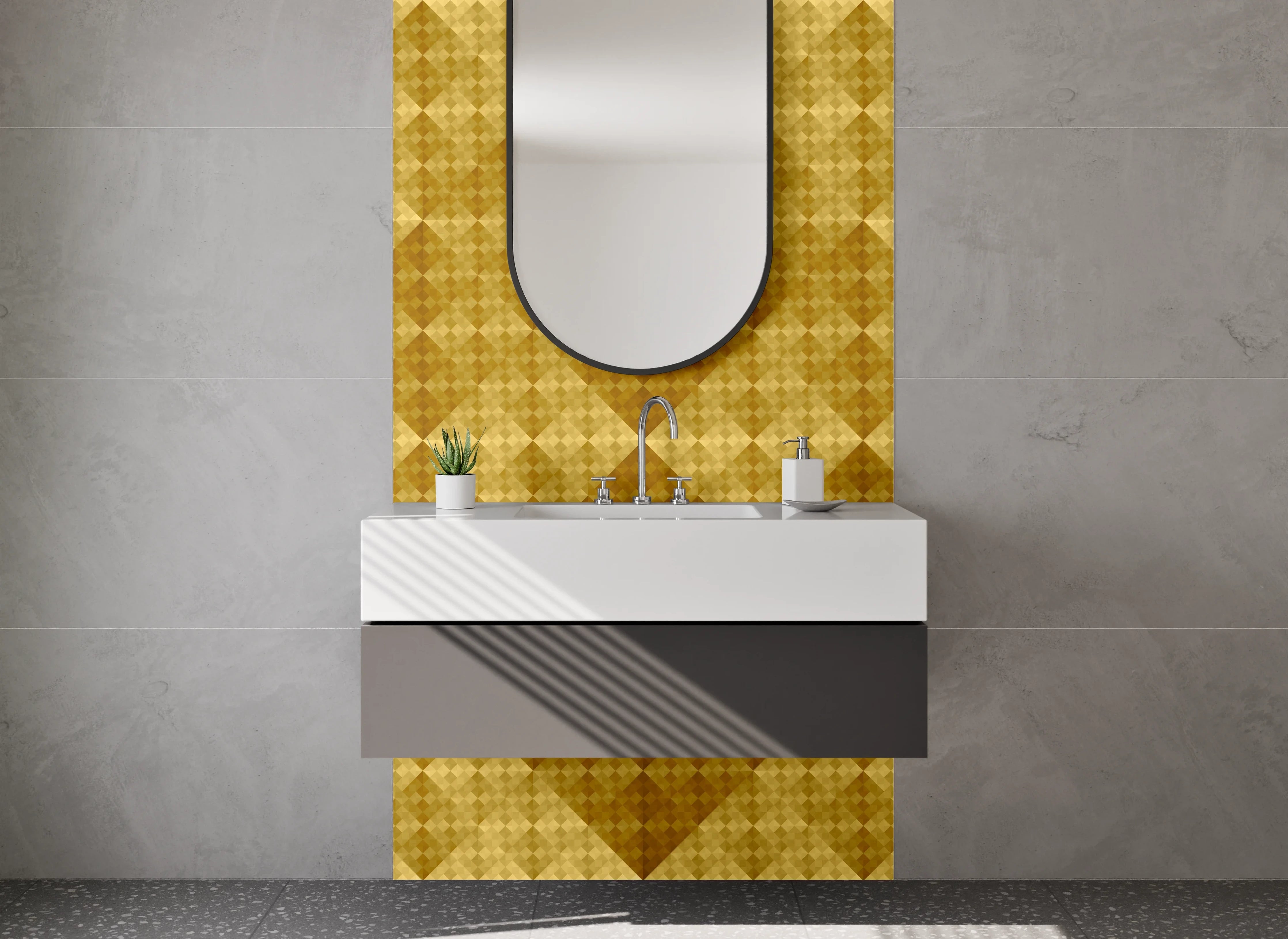 Waschbecken-Rückwand - Goldenes Rauten-Muster Retro