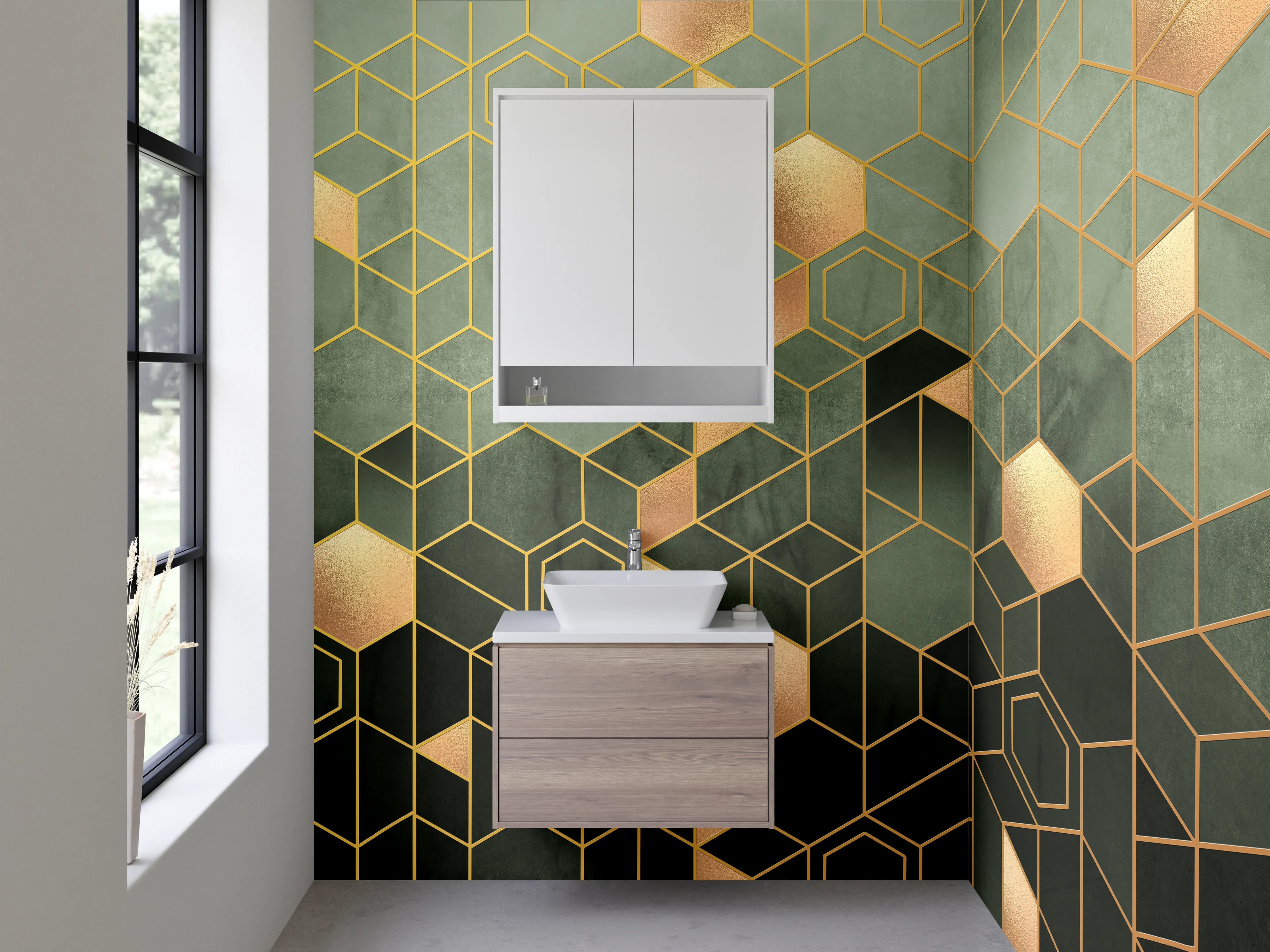 Waschbecken-Rückwand - Goldenes geometrisches Muster Art Deko