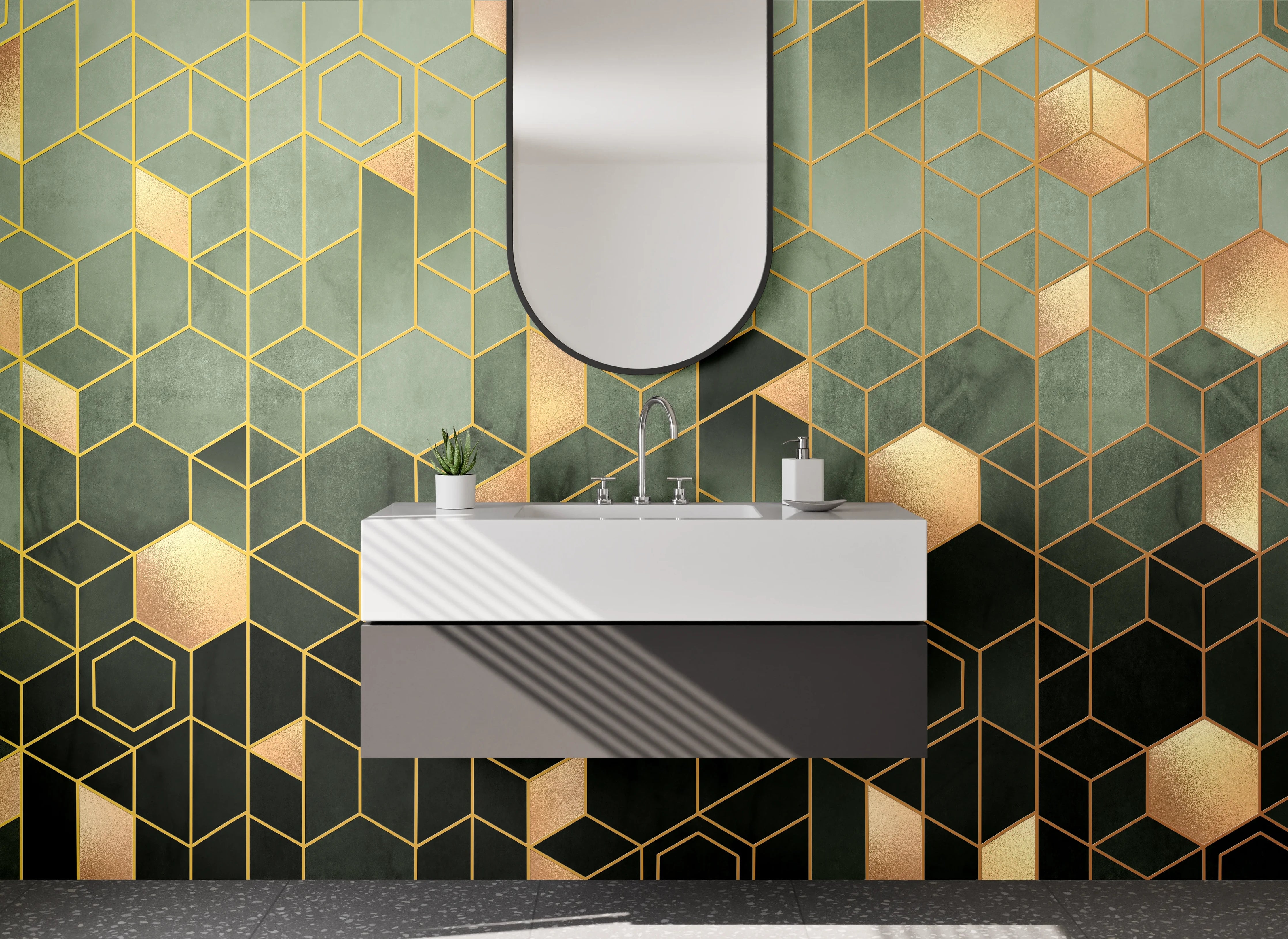 Waschbecken-Rückwand - Goldenes geometrisches Muster Art Deko