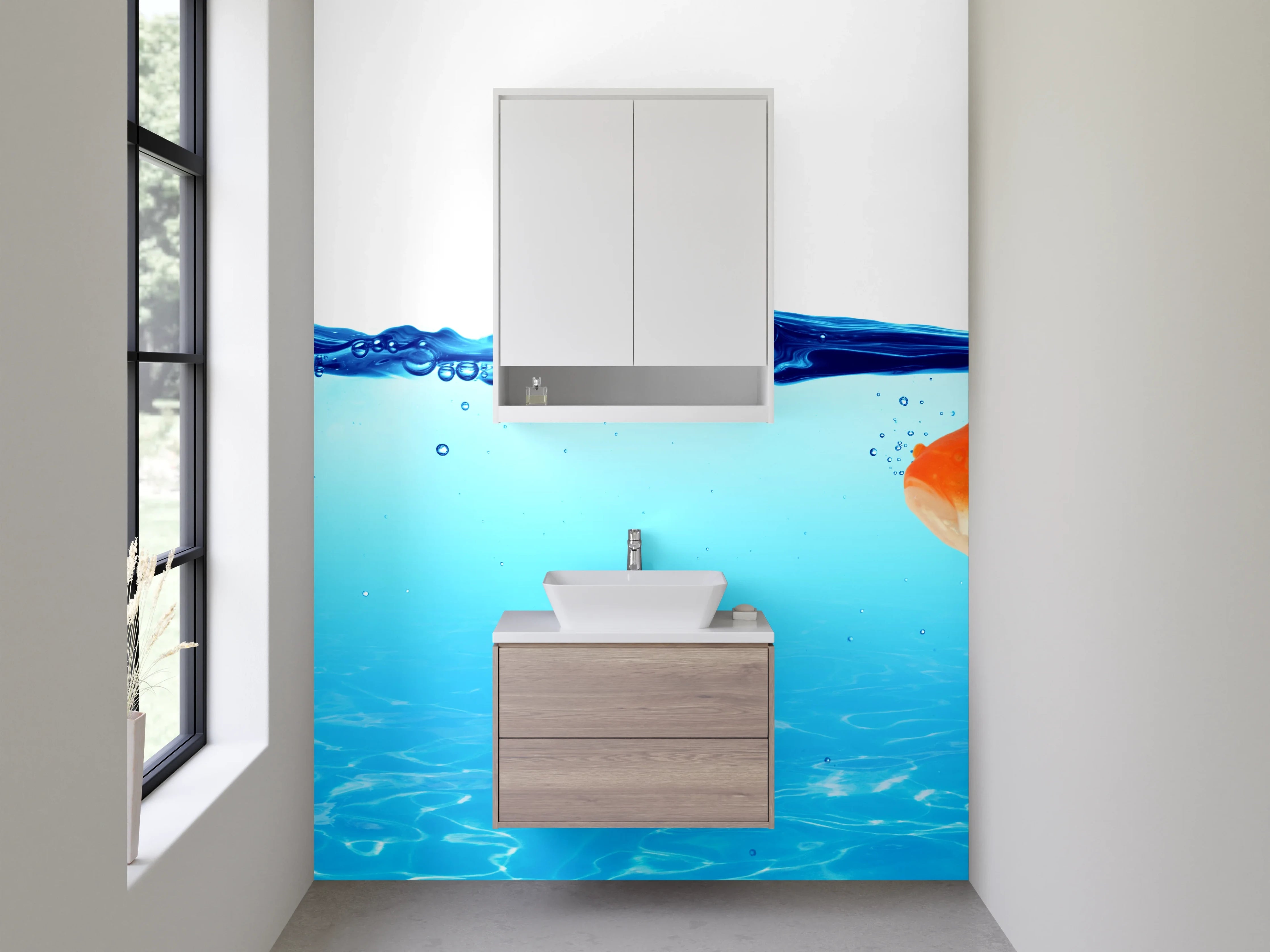 Waschbecken-Rückwand - Goldfisch mit Haiflosse witzig Wasser