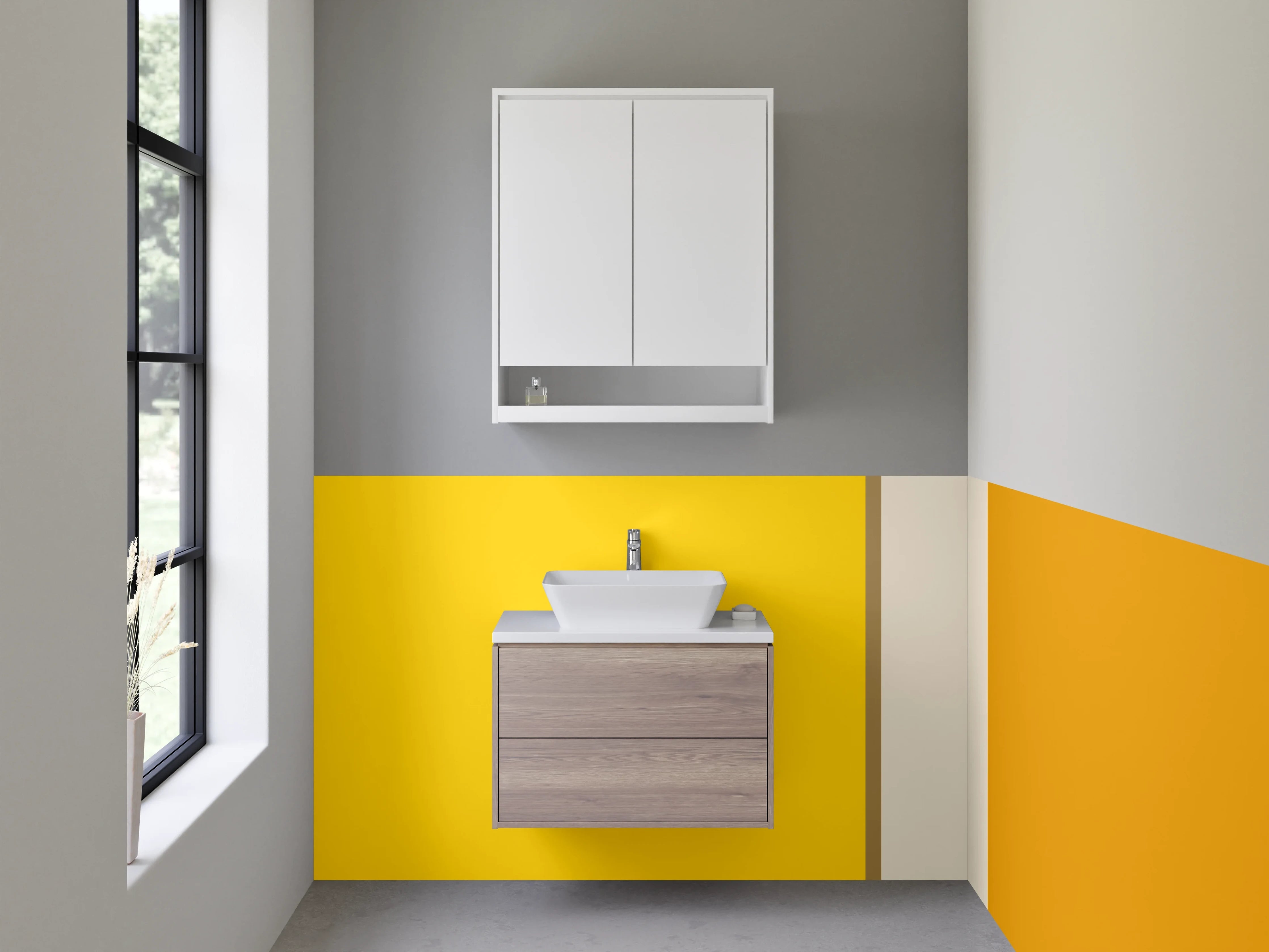 Waschbecken-Rückwand - Goldgelbe und braune Farbgeometrie