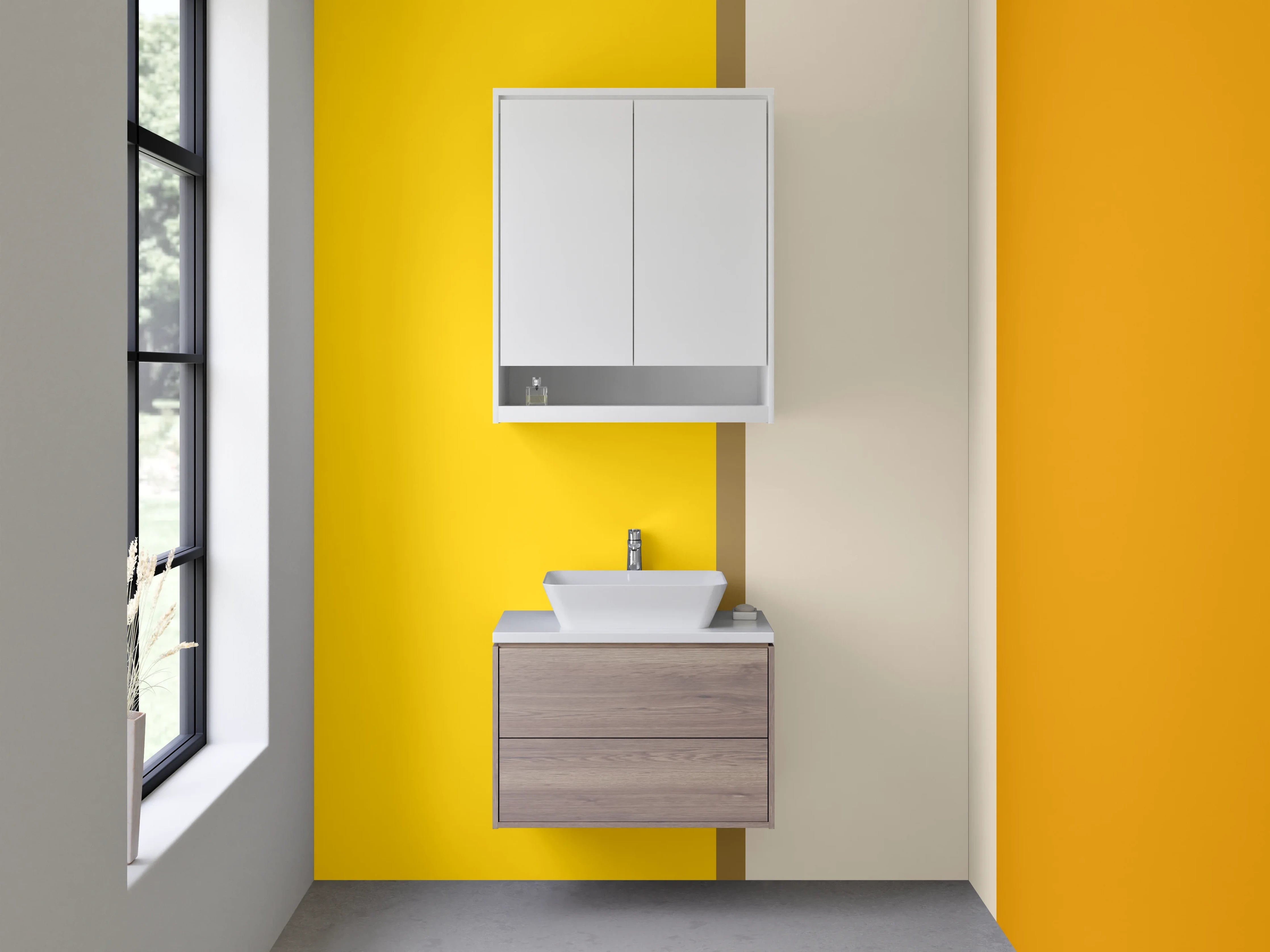 Waschbecken-Rückwand - Goldgelbe und braune Farbgeometrie