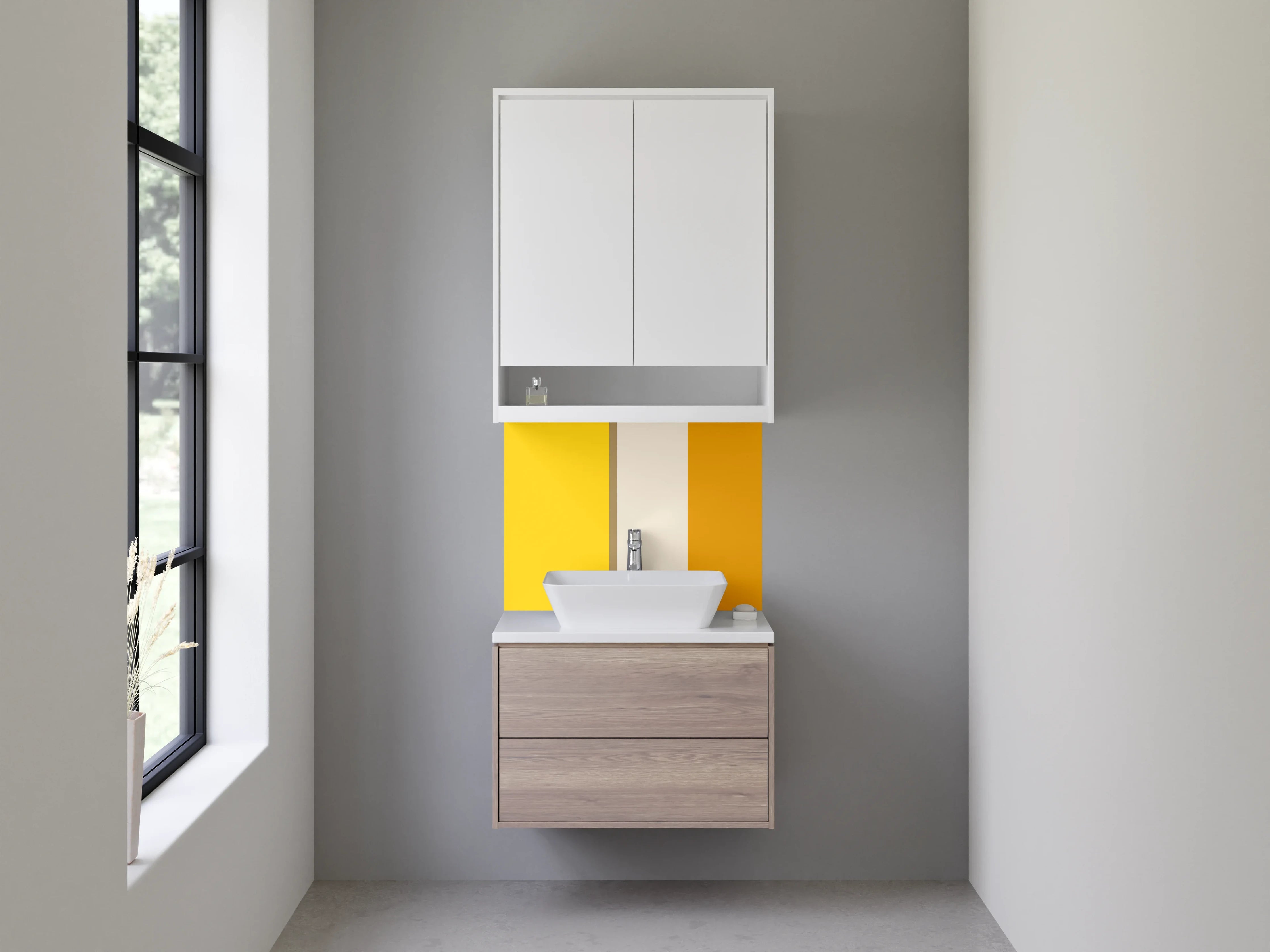 Waschbecken-Rückwand - Goldgelbe und braune Farbgeometrie