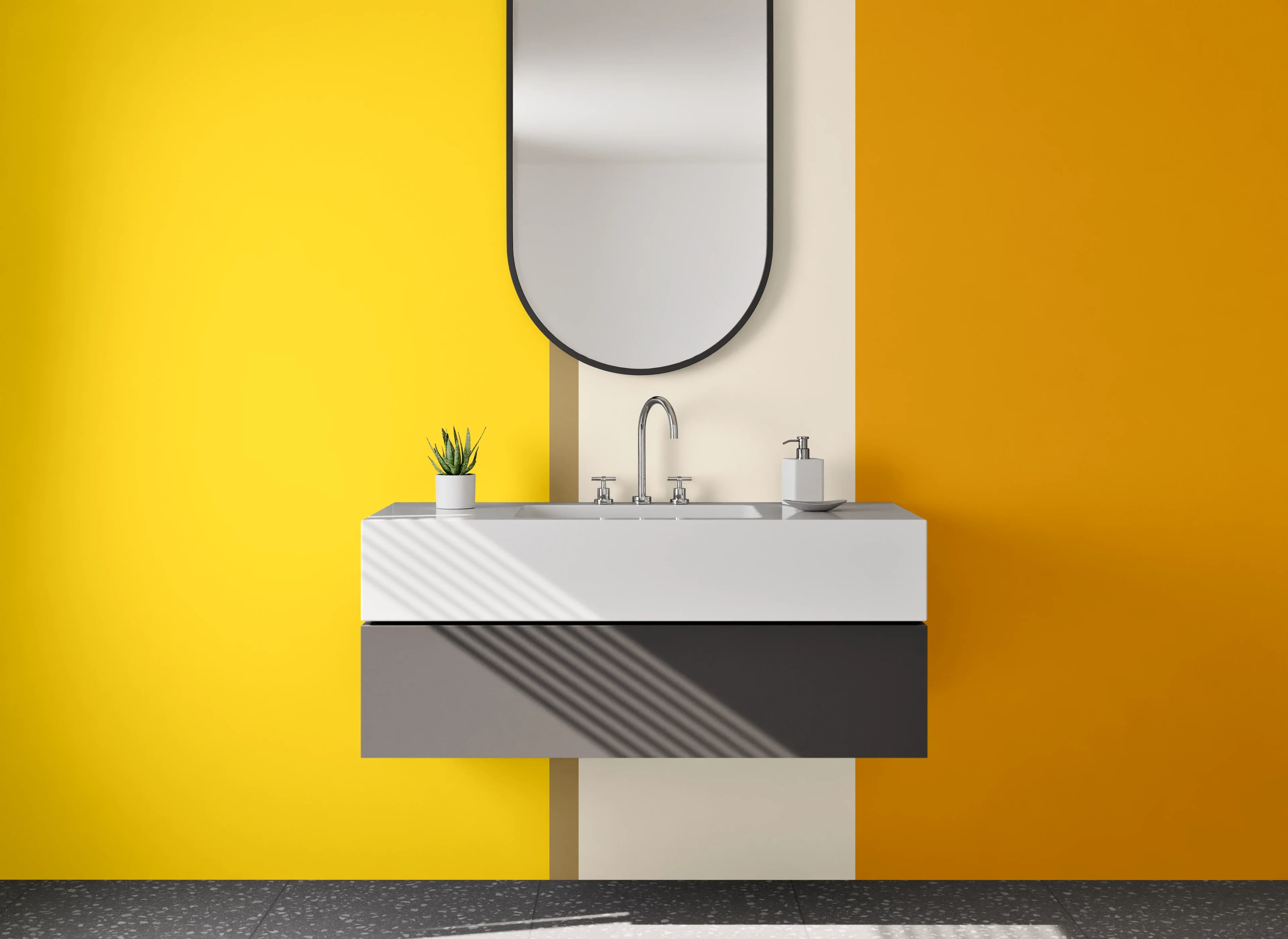 Waschbecken-Rückwand - Goldgelbe und braune Farbgeometrie