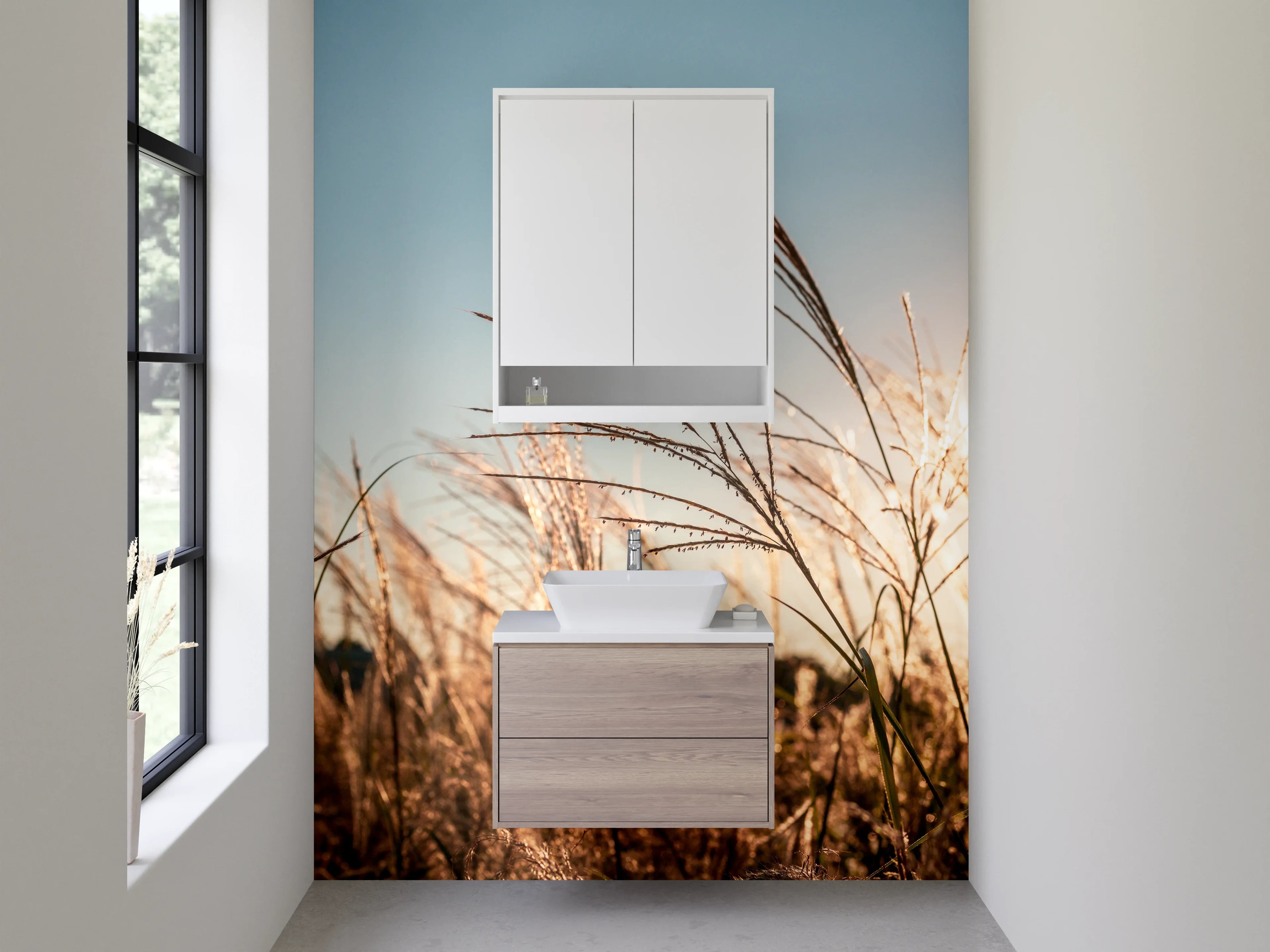 Waschbecken-Rückwand - Gräser im Sonnenlicht Naturmotiv