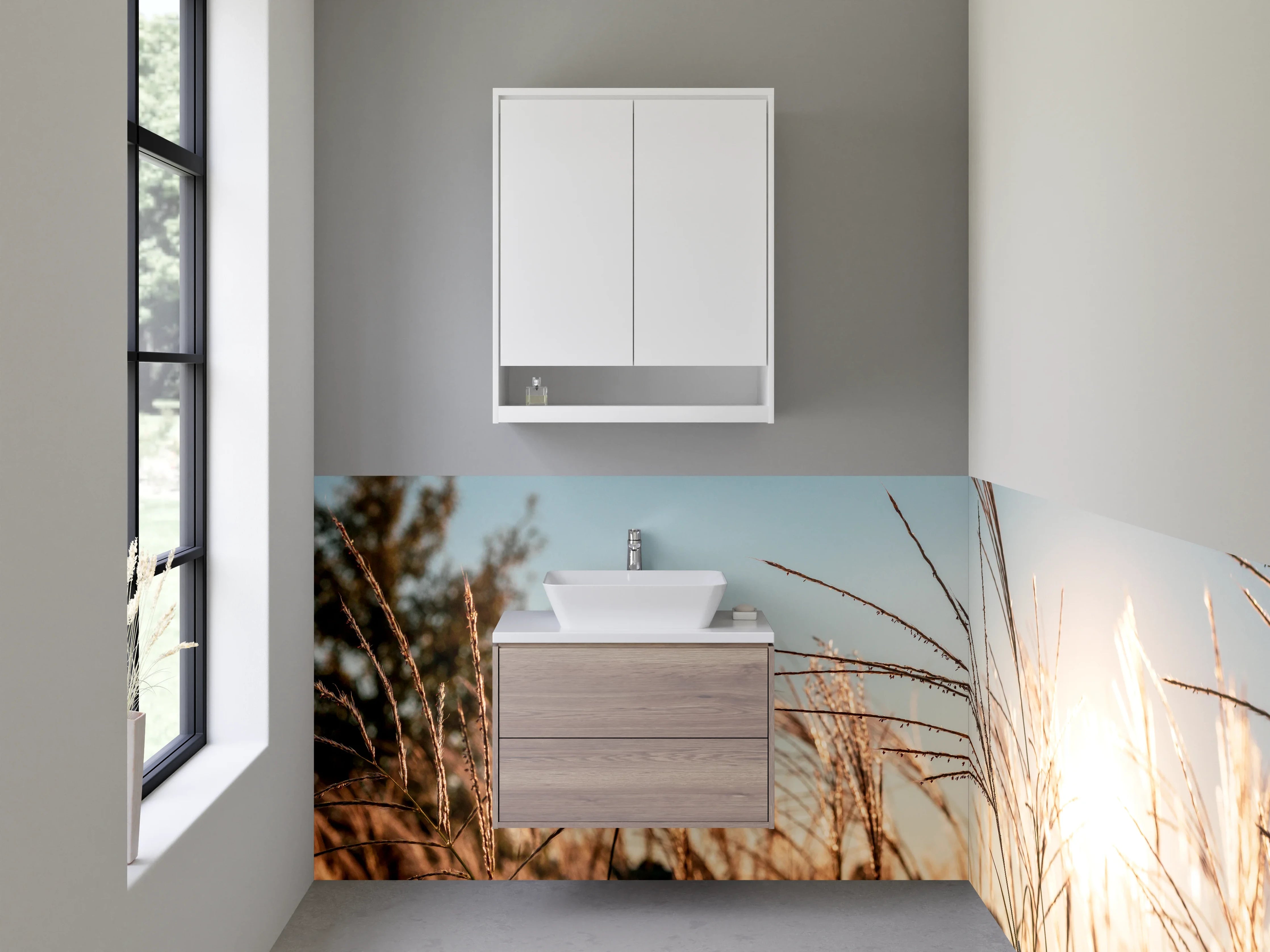 Waschbecken-Rückwand - Gräser im Sonnenlicht Naturmotiv