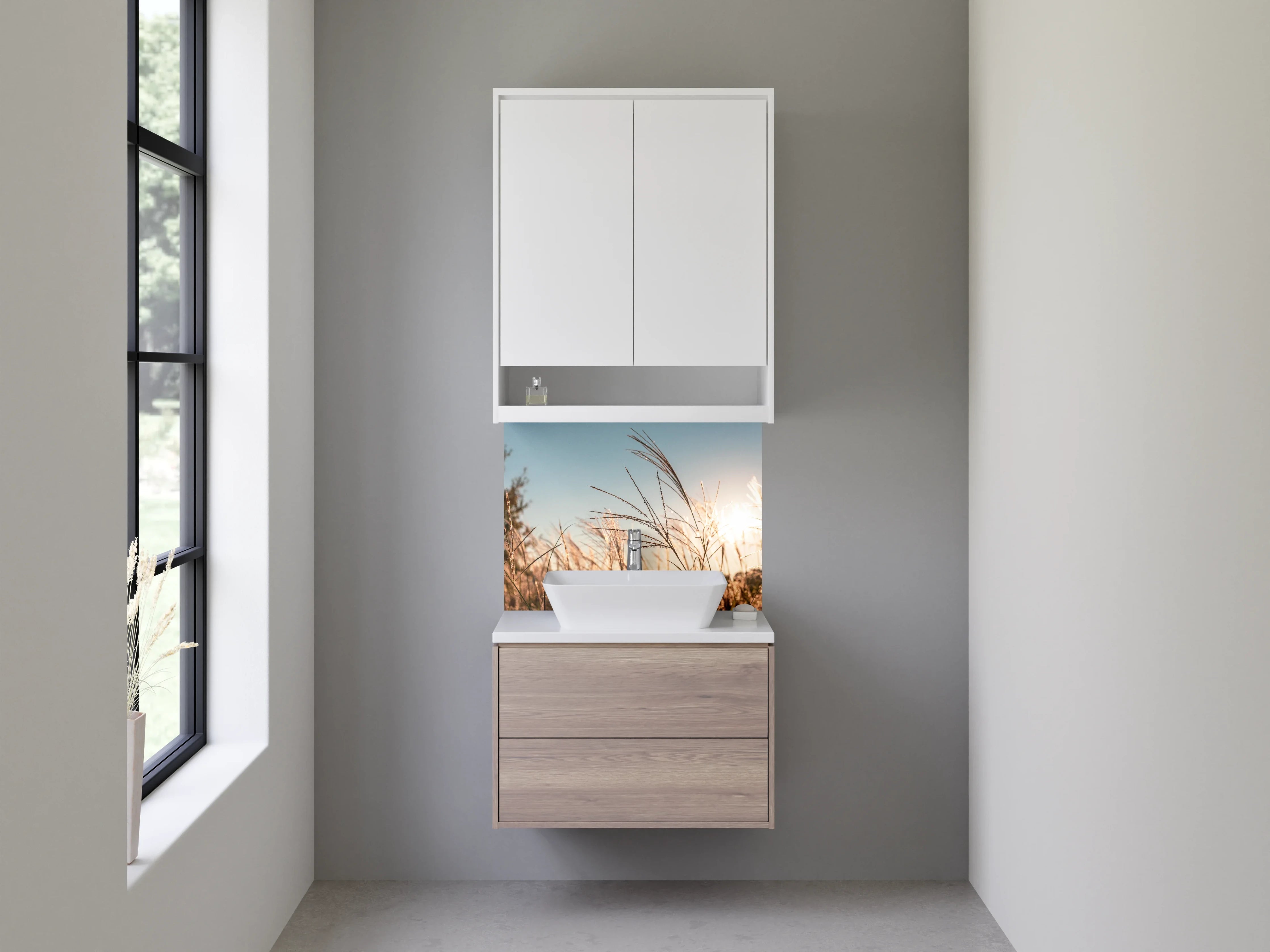 Waschbecken-Rückwand - Gräser im Sonnenlicht Naturmotiv