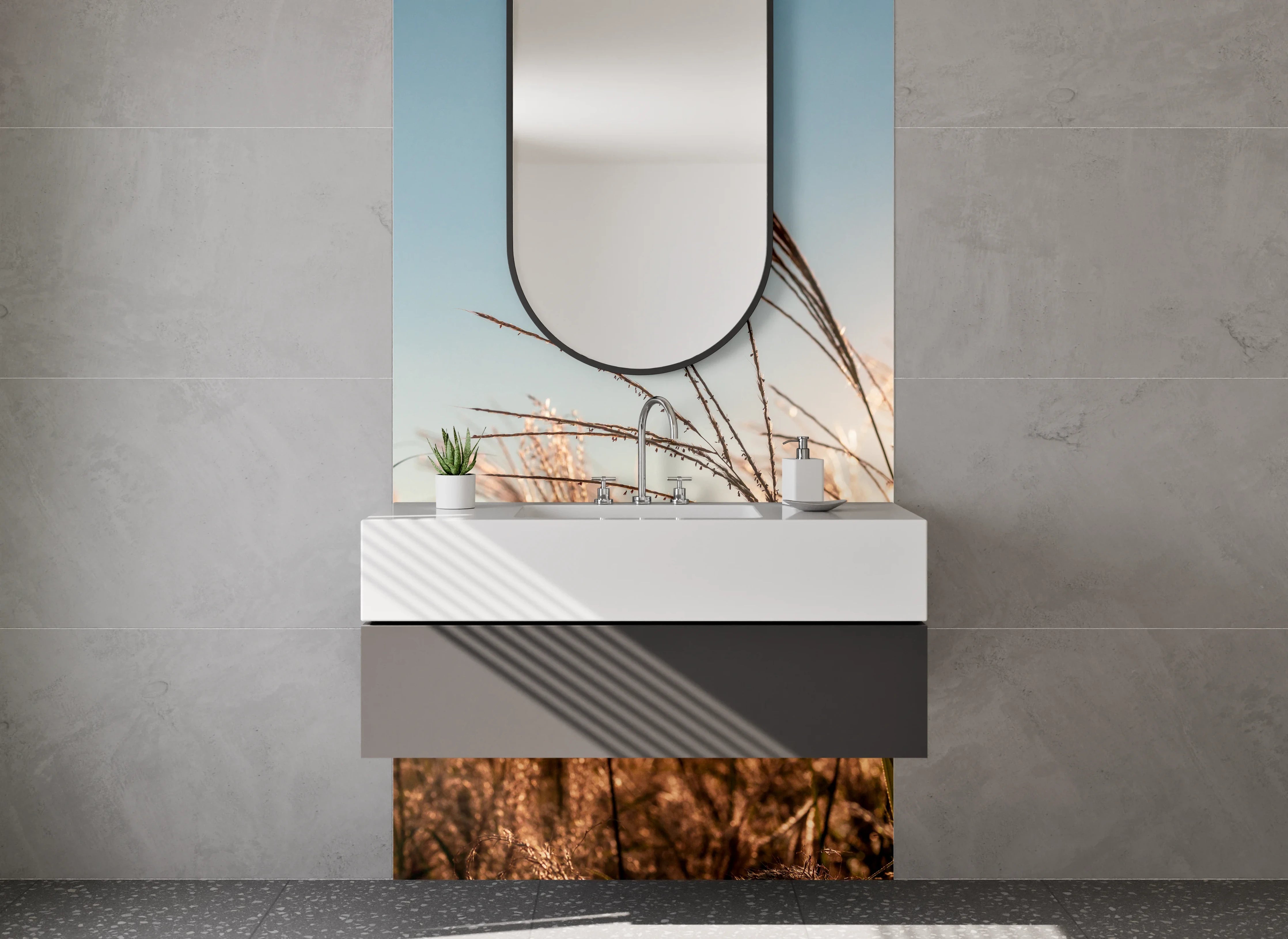 Waschbecken-Rückwand - Gräser im Sonnenlicht Naturmotiv