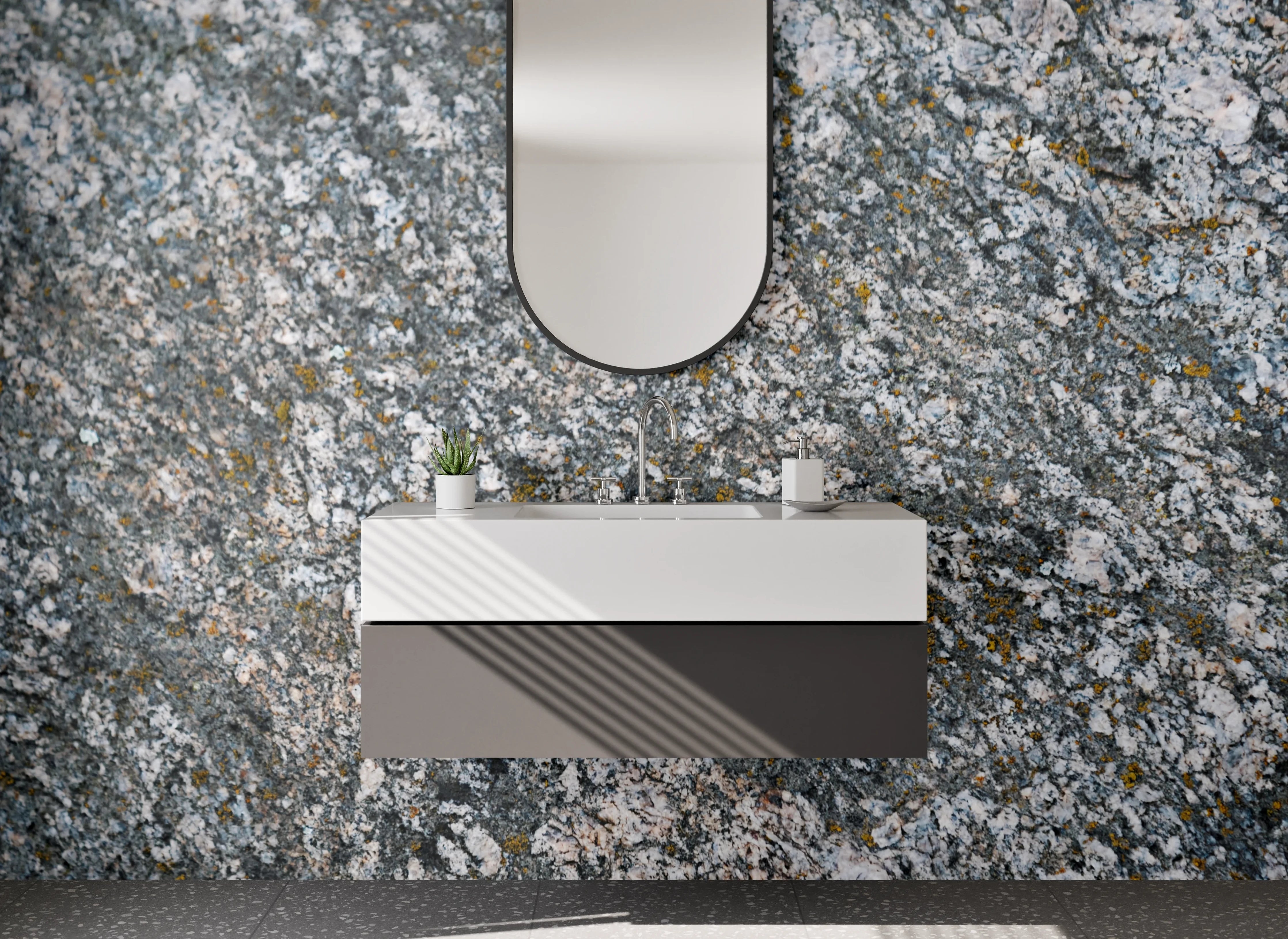 Waschbecken-Rückwand - Granitstruktur Grau Natursteinoptik