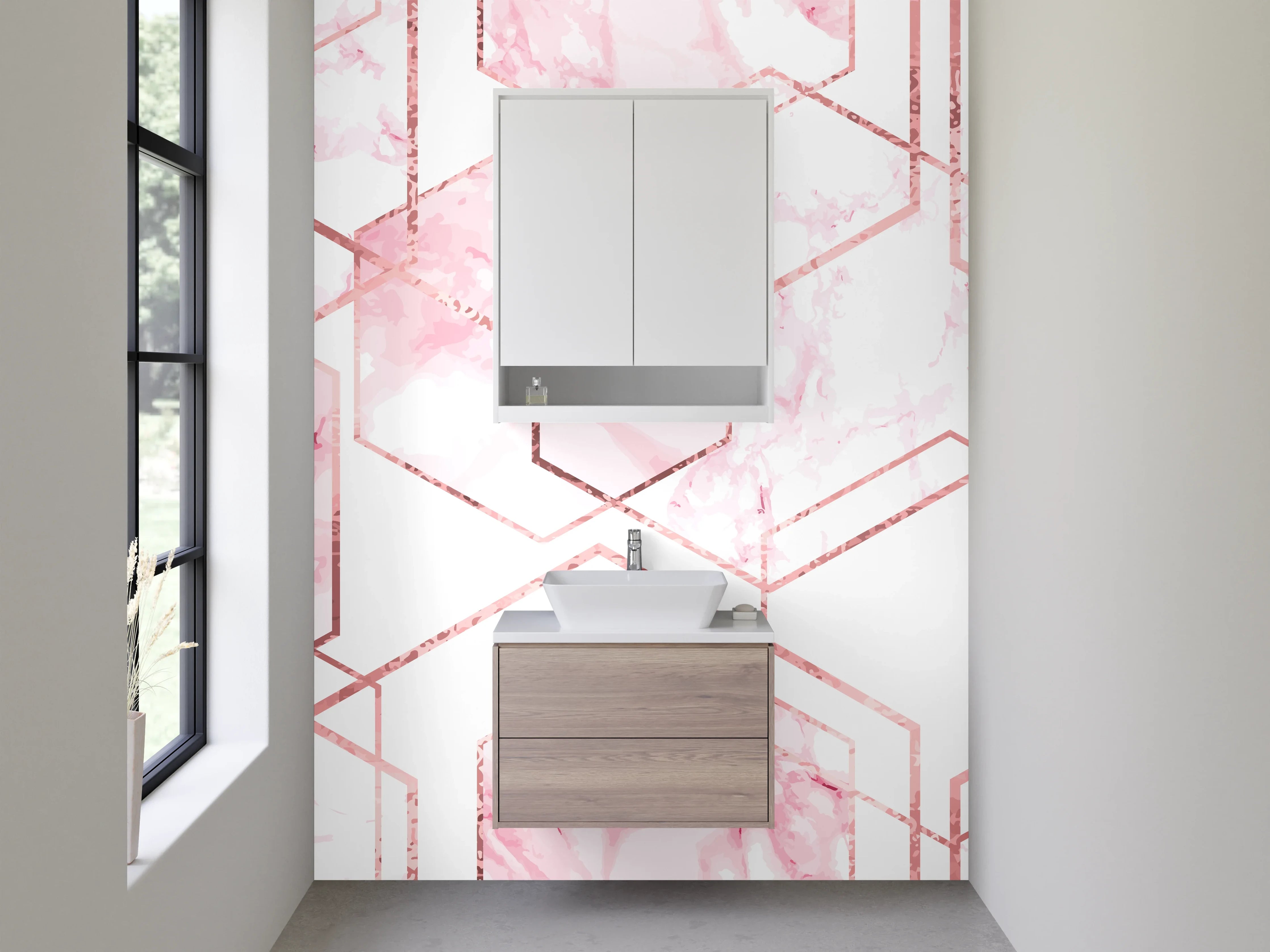 Waschbecken-Rückwand - Grau-Weiße Marmor Hexagon Eleganz