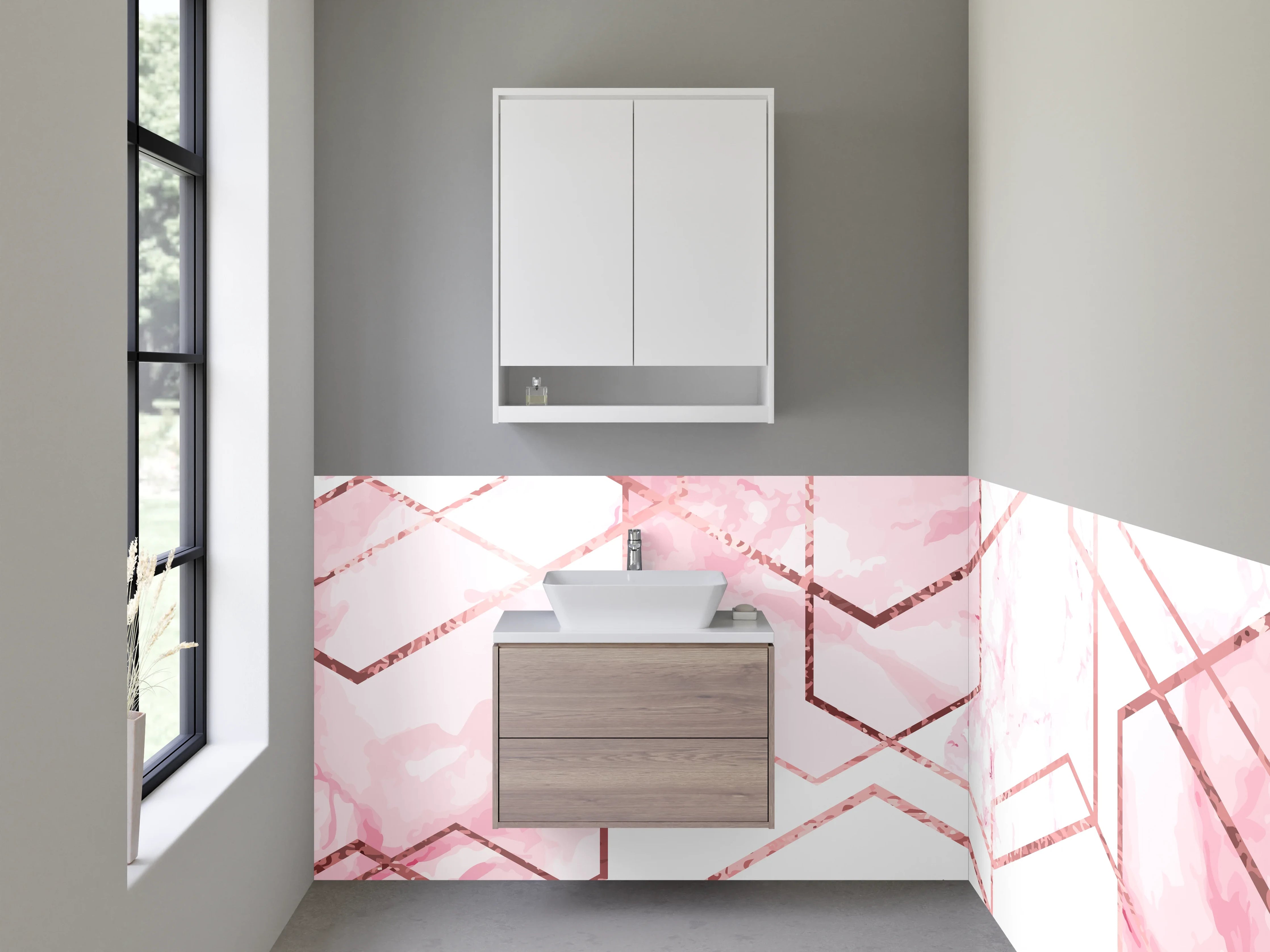 Waschbecken-Rückwand - Grau-Weiße Marmor Hexagon Eleganz